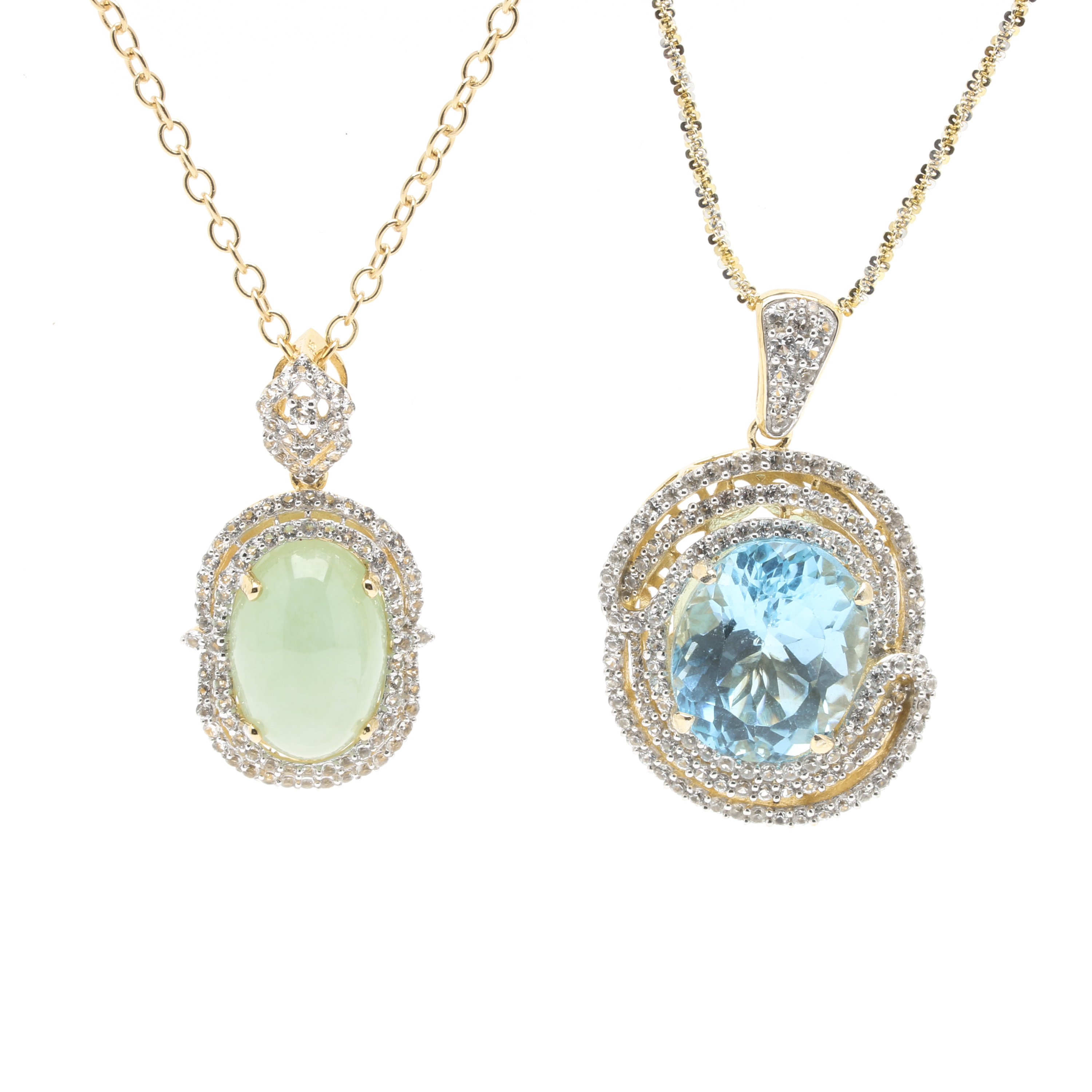 Gold Wash on Sterling Silver Topaz, Jadeite and White Sapphire Necklaces