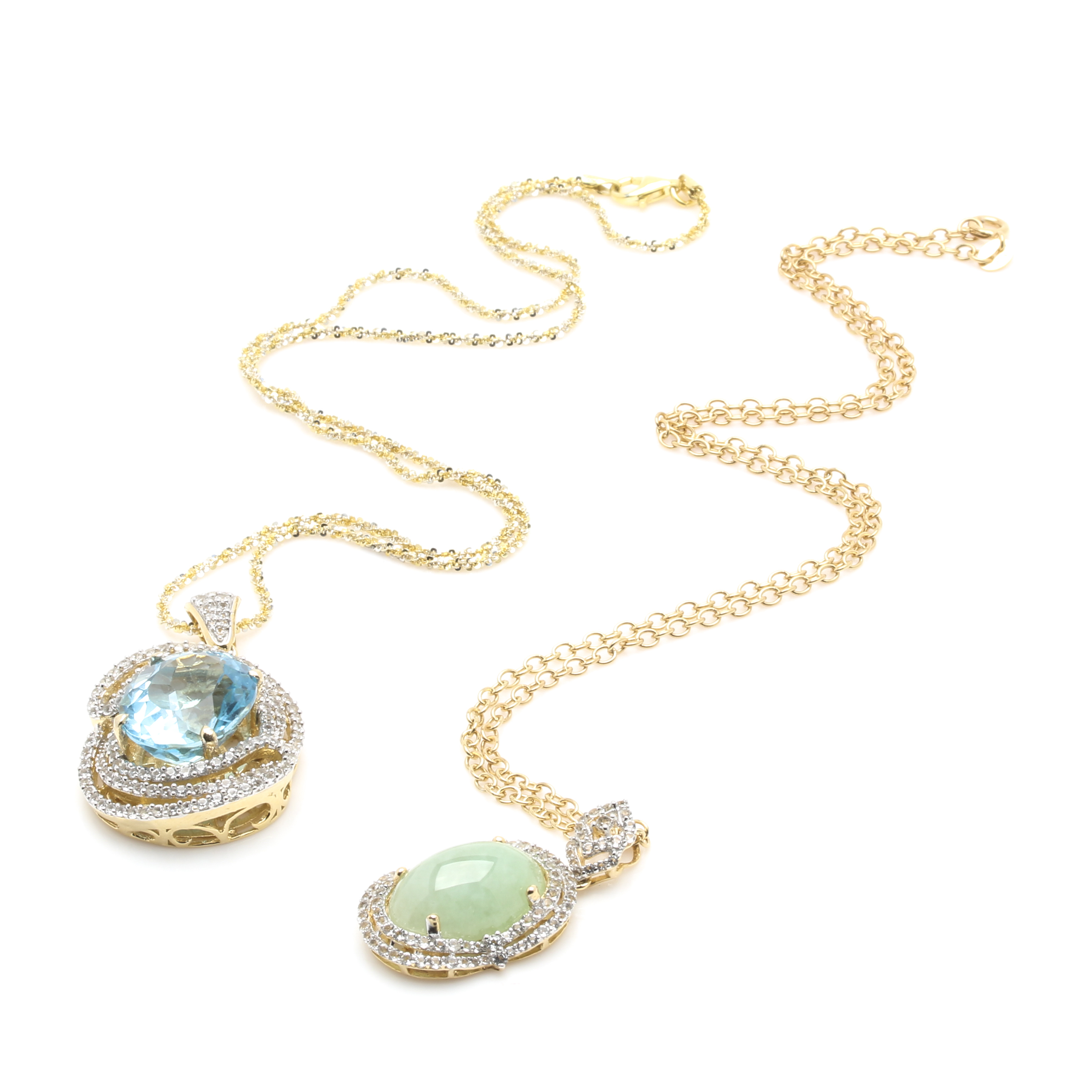 Gold Wash on Sterling Silver Topaz, Jadeite and White Sapphire Necklaces