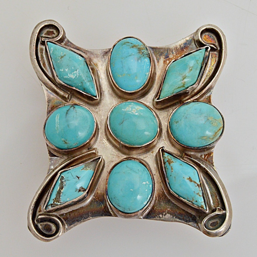 Vintage Sterling Silver and Turquoise Converter Brooch