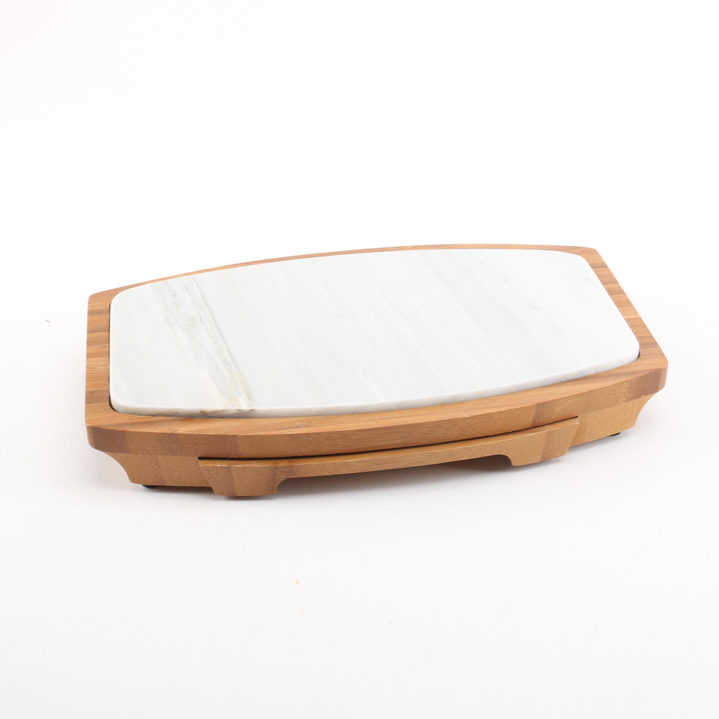 B. Smith Marble and Wood Cheese Board With Serving Tools