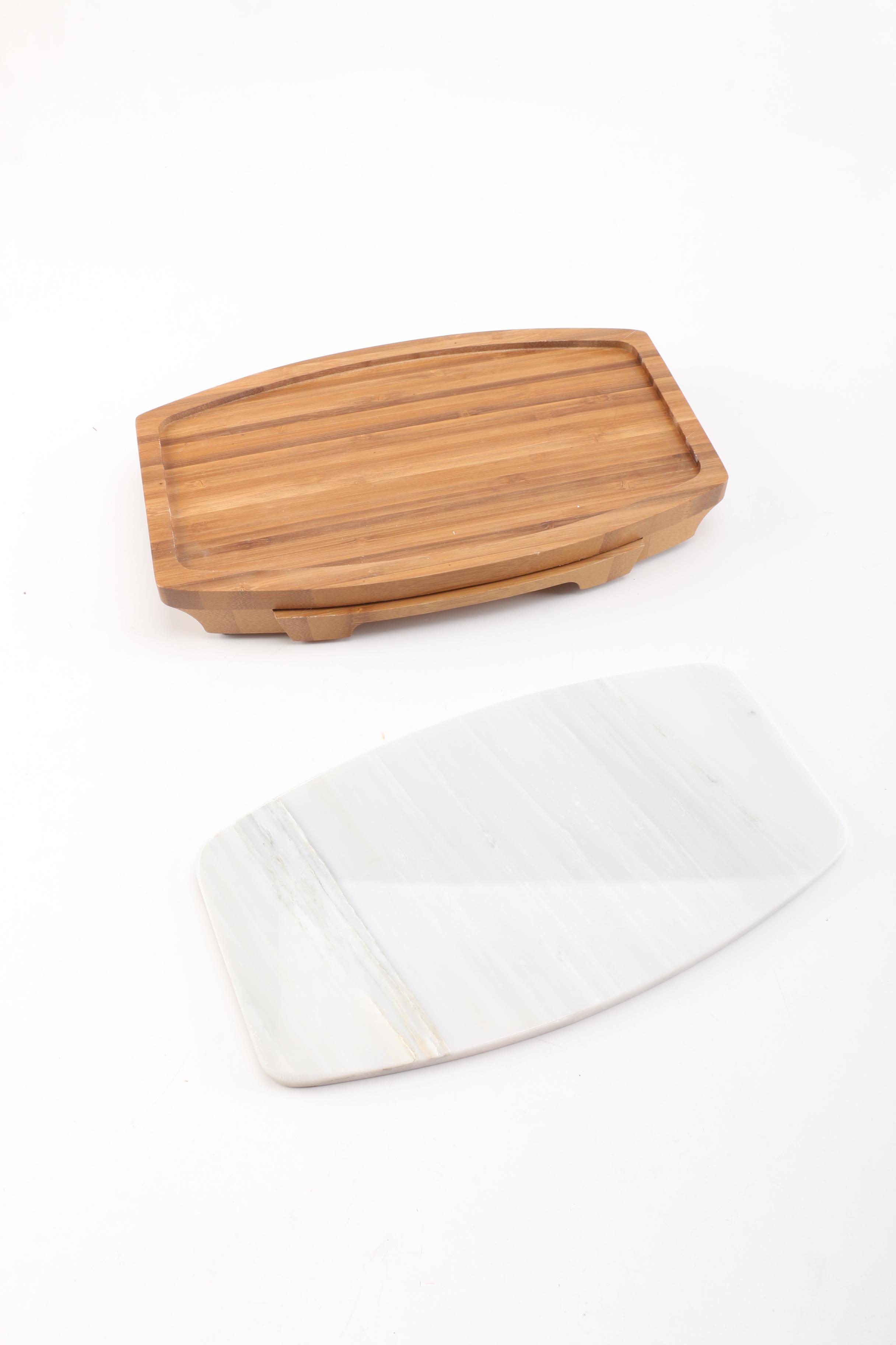 B. Smith Marble and Wood Cheese Board With Serving Tools