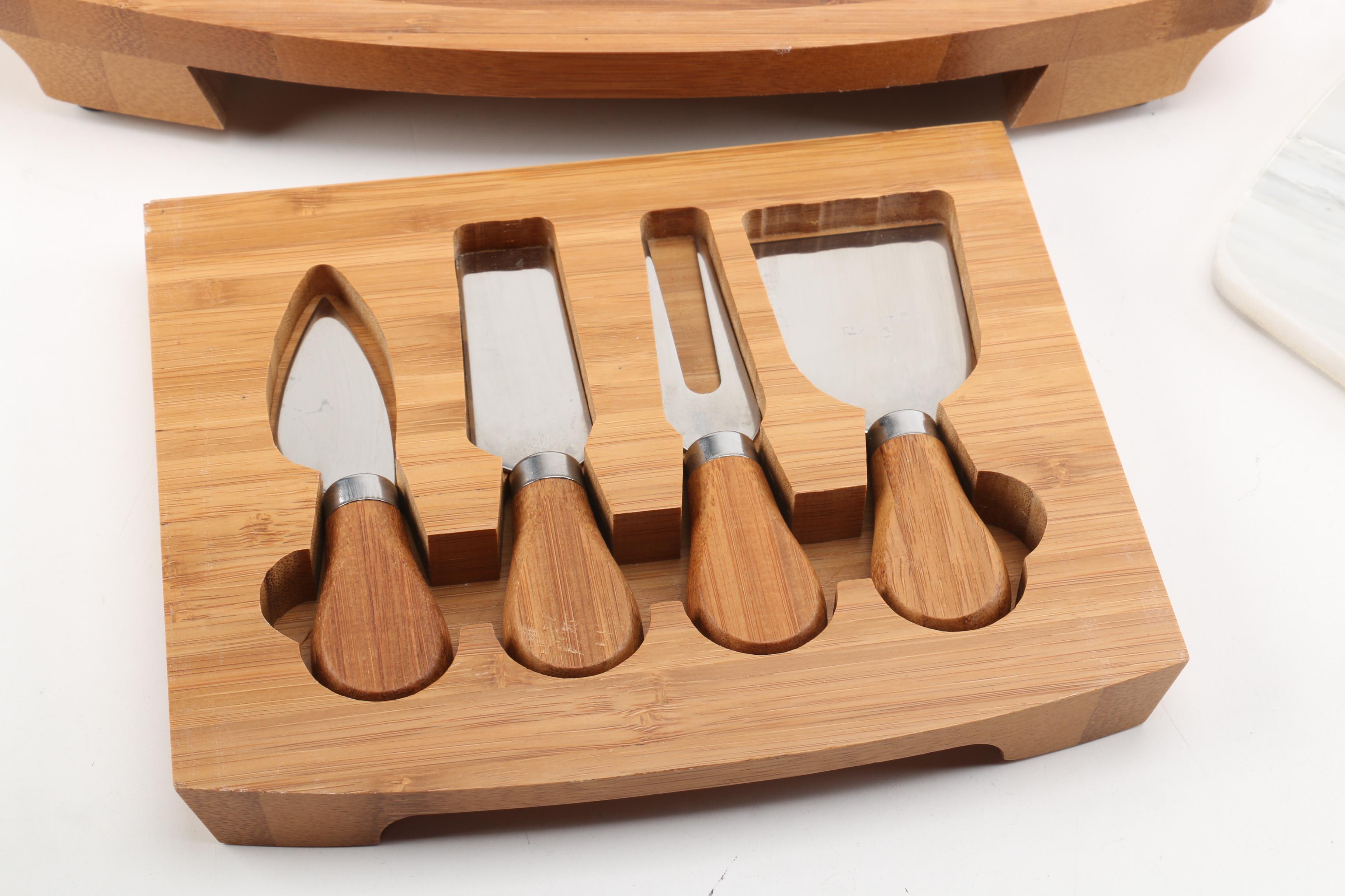 B. Smith Marble and Wood Cheese Board With Serving Tools