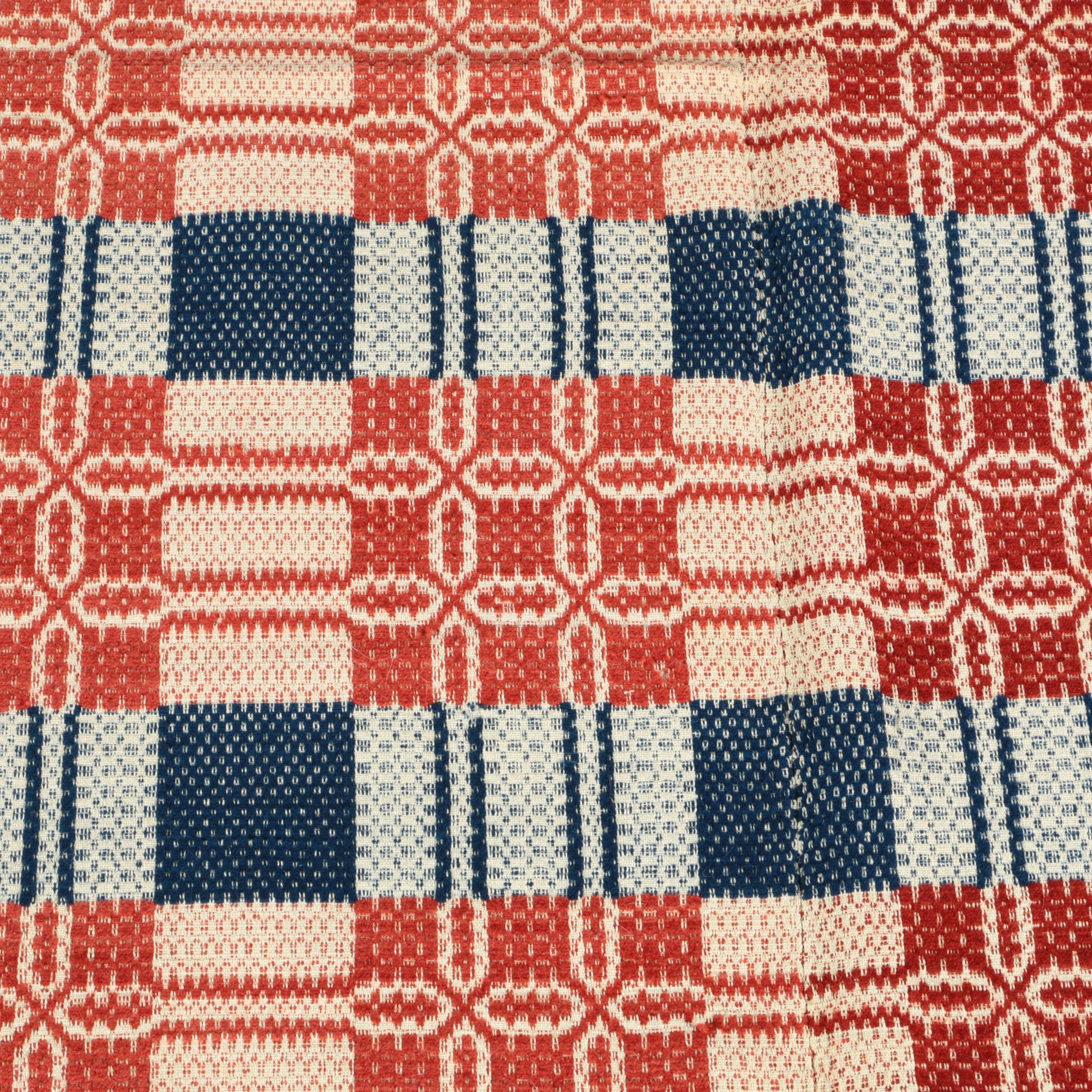 Antique Woven Wool Coverlet And Pillows