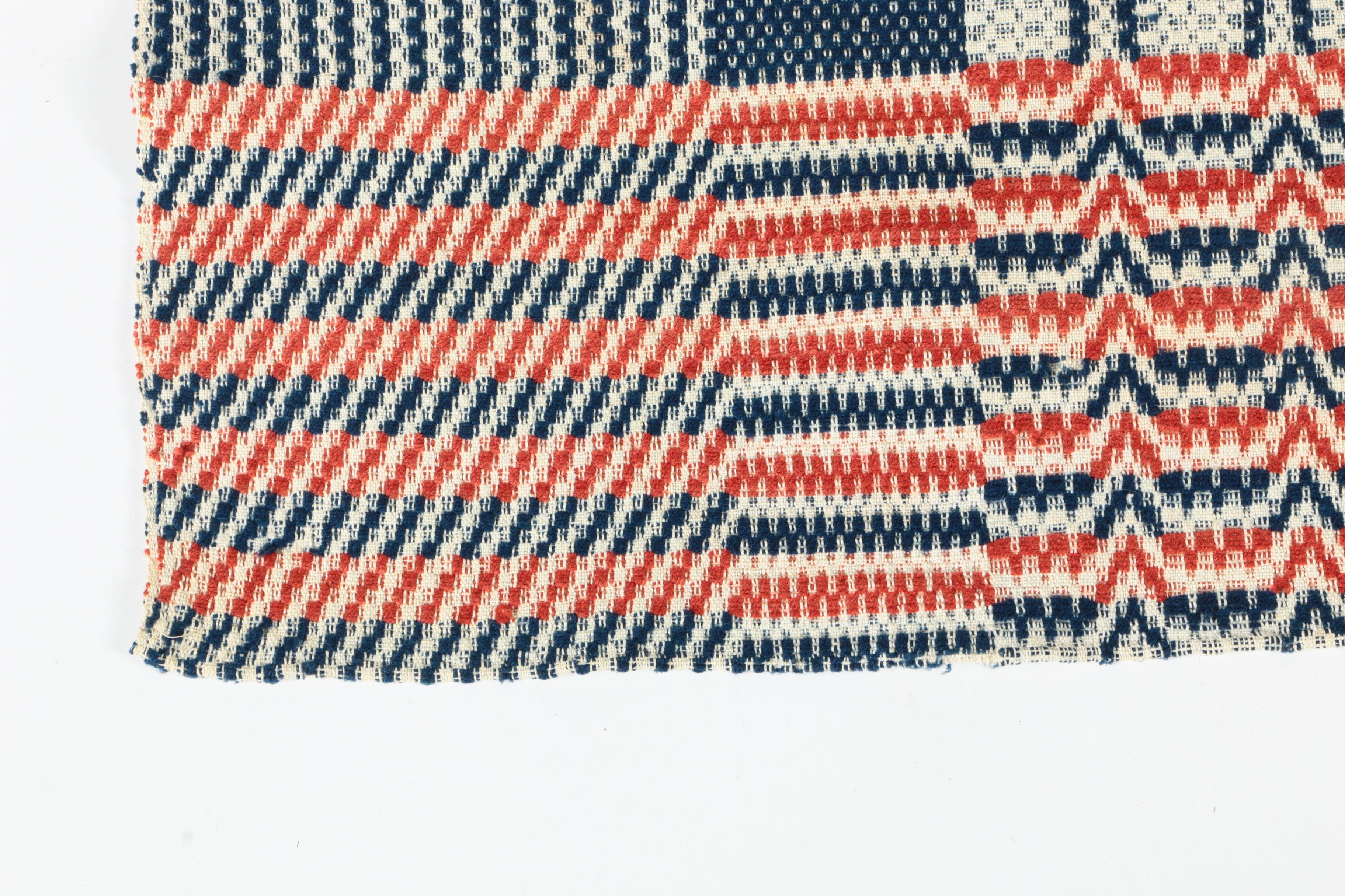 Antique Woven Wool Coverlet And Pillows