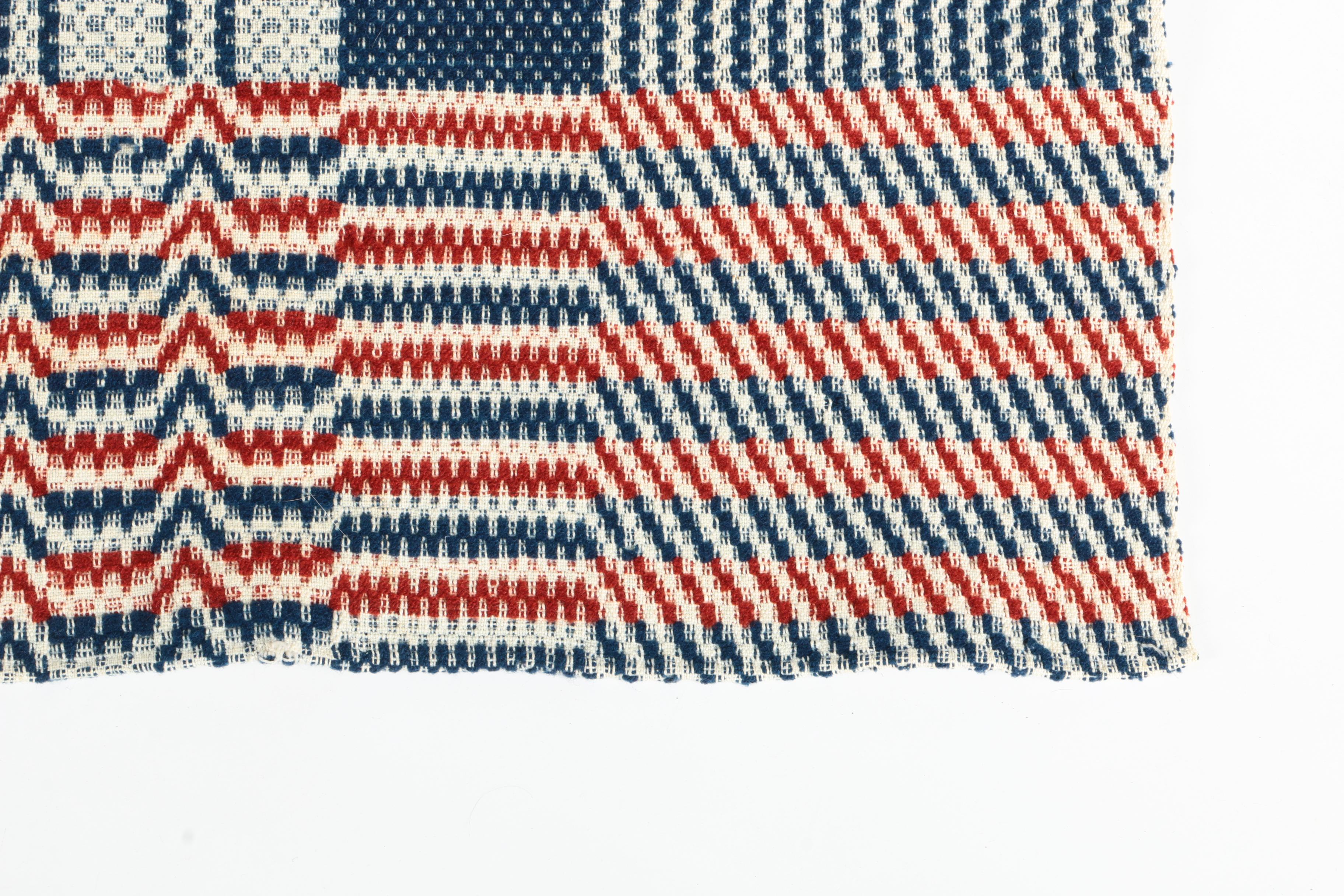 Antique Woven Wool Coverlet And Pillows