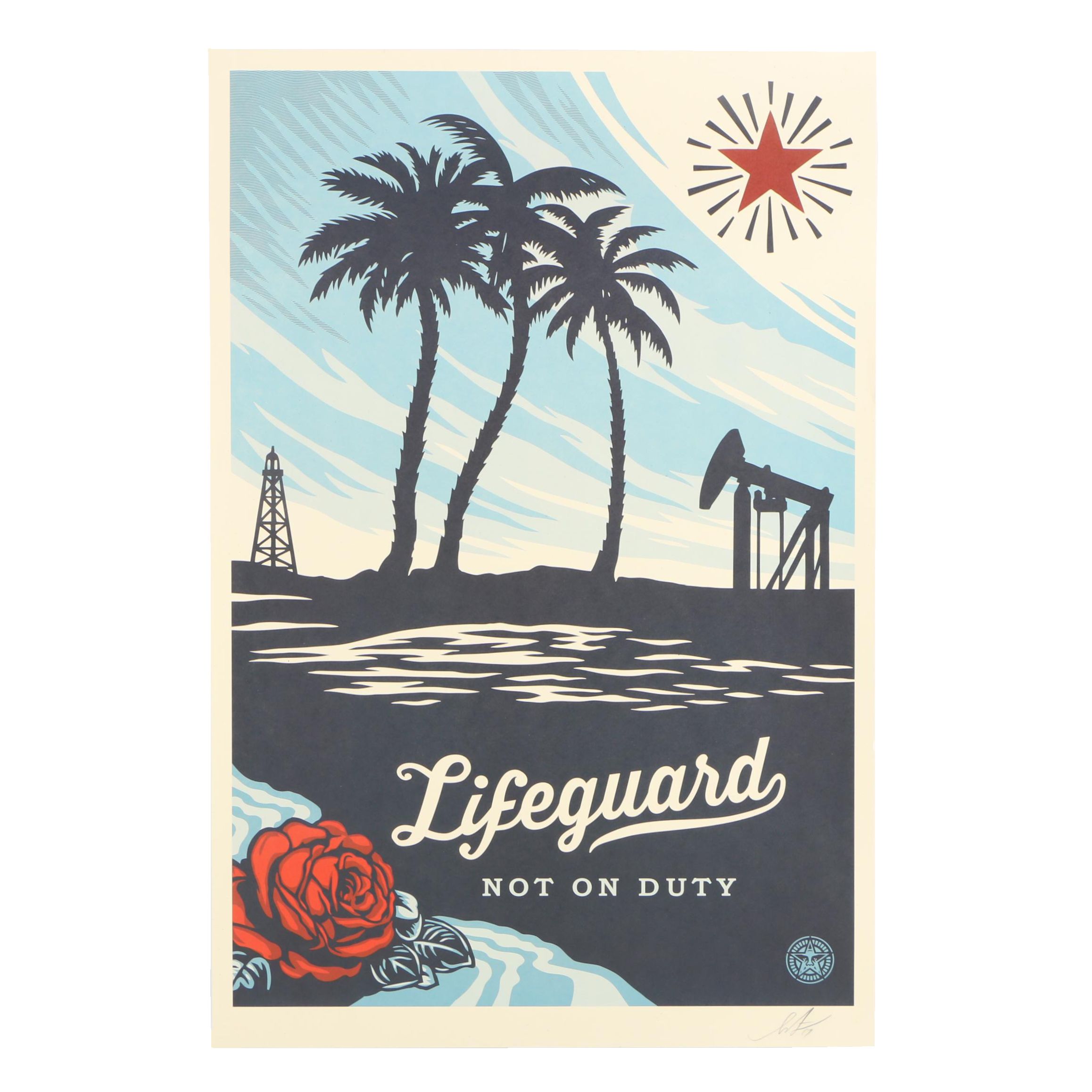 Shepard Fairey Signed Offset Print "Lifeguard Not on Duty"
