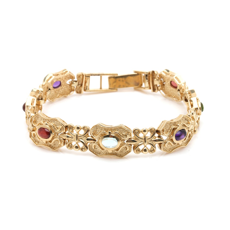 14K Yellow Gold Multi-Gemstone Fancy Link Bracelet