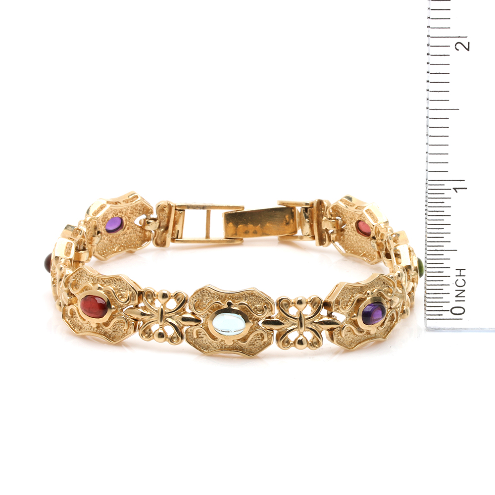 14K Yellow Gold Multi-Gemstone Fancy Link Bracelet