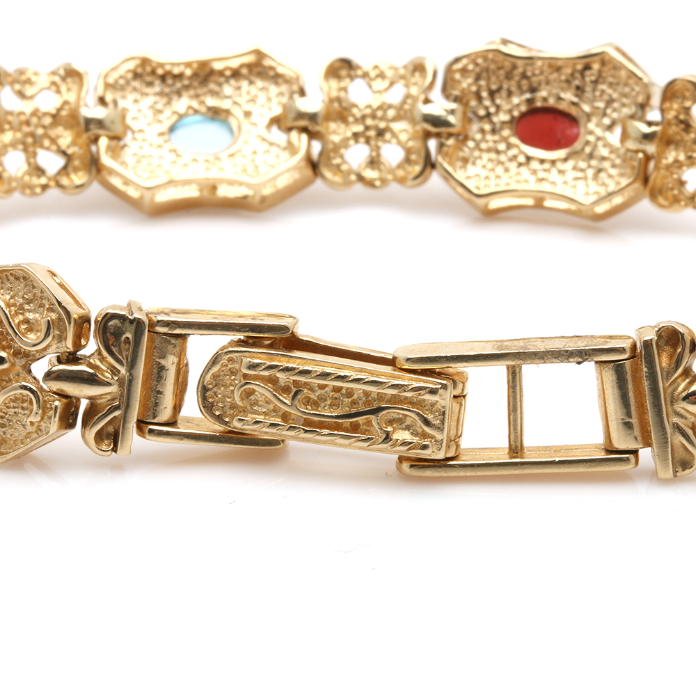14K Yellow Gold Multi-Gemstone Fancy Link Bracelet