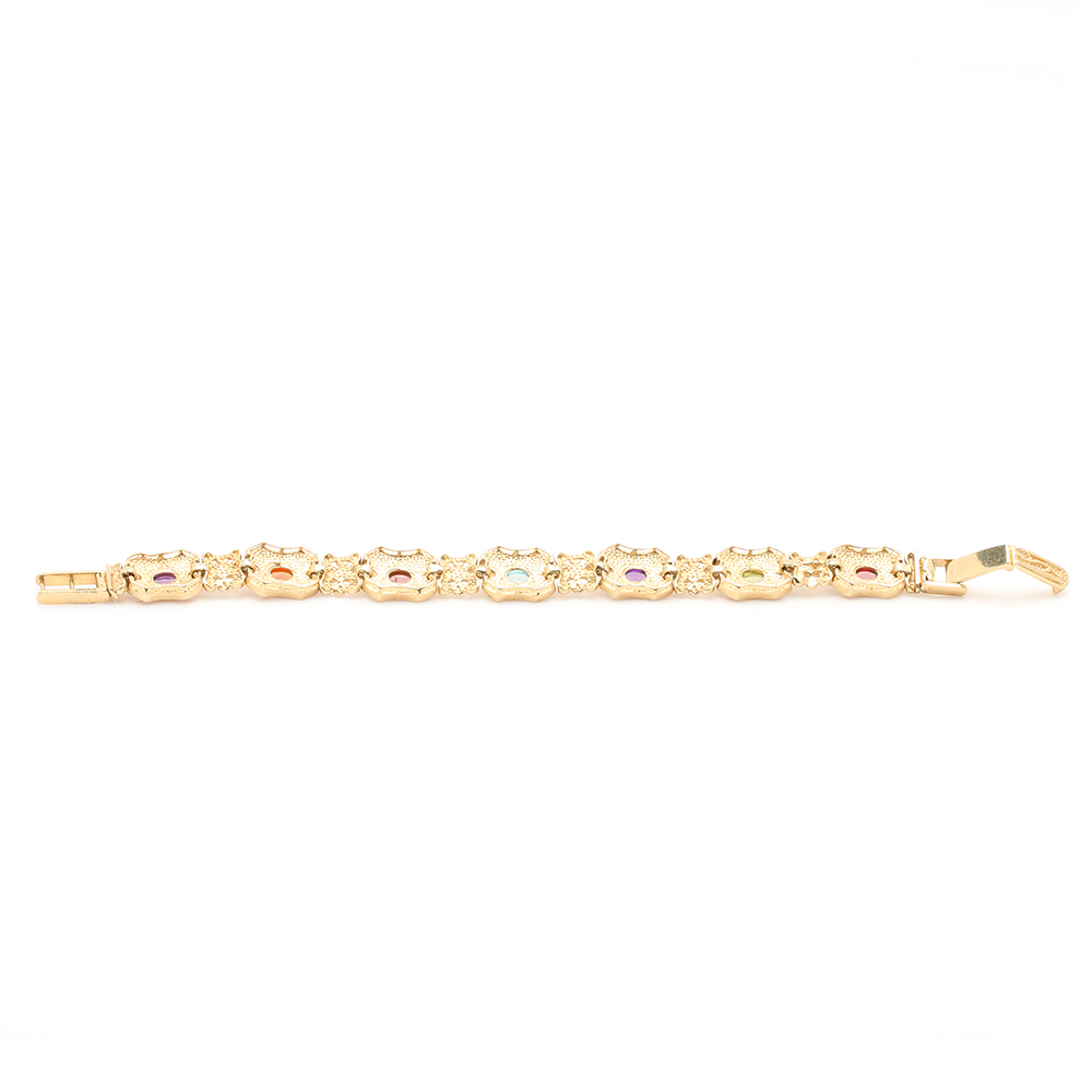 14K Yellow Gold Multi-Gemstone Fancy Link Bracelet