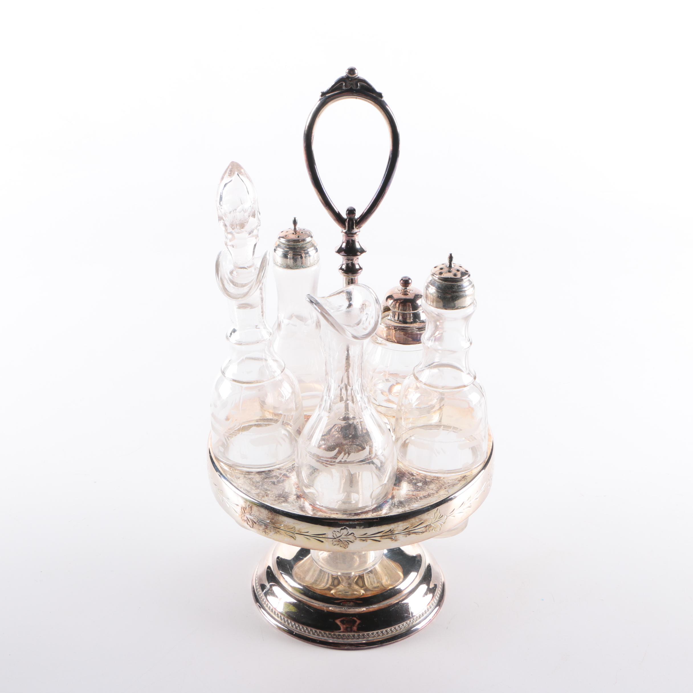 Silver Plate and Glass Cruet Set