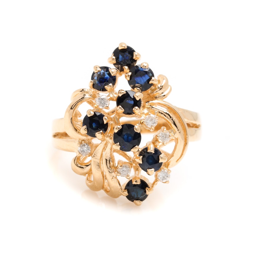 14K Yellow Gold Sapphire and Diamond Ring