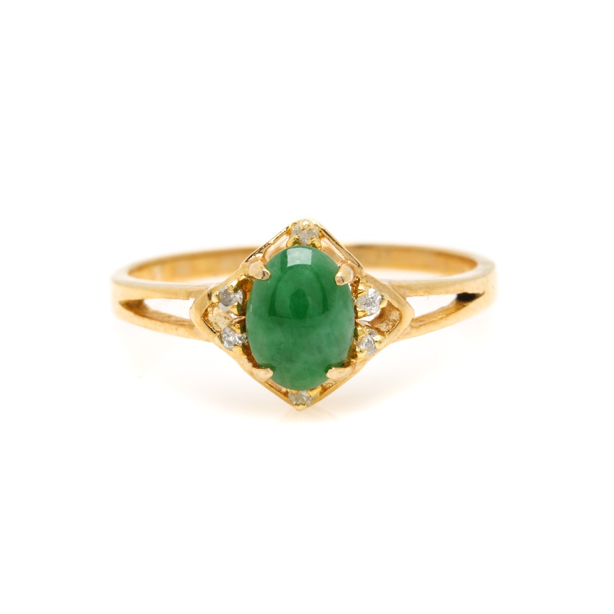 14K Yellow Gold Jadeite and Diamond Ring