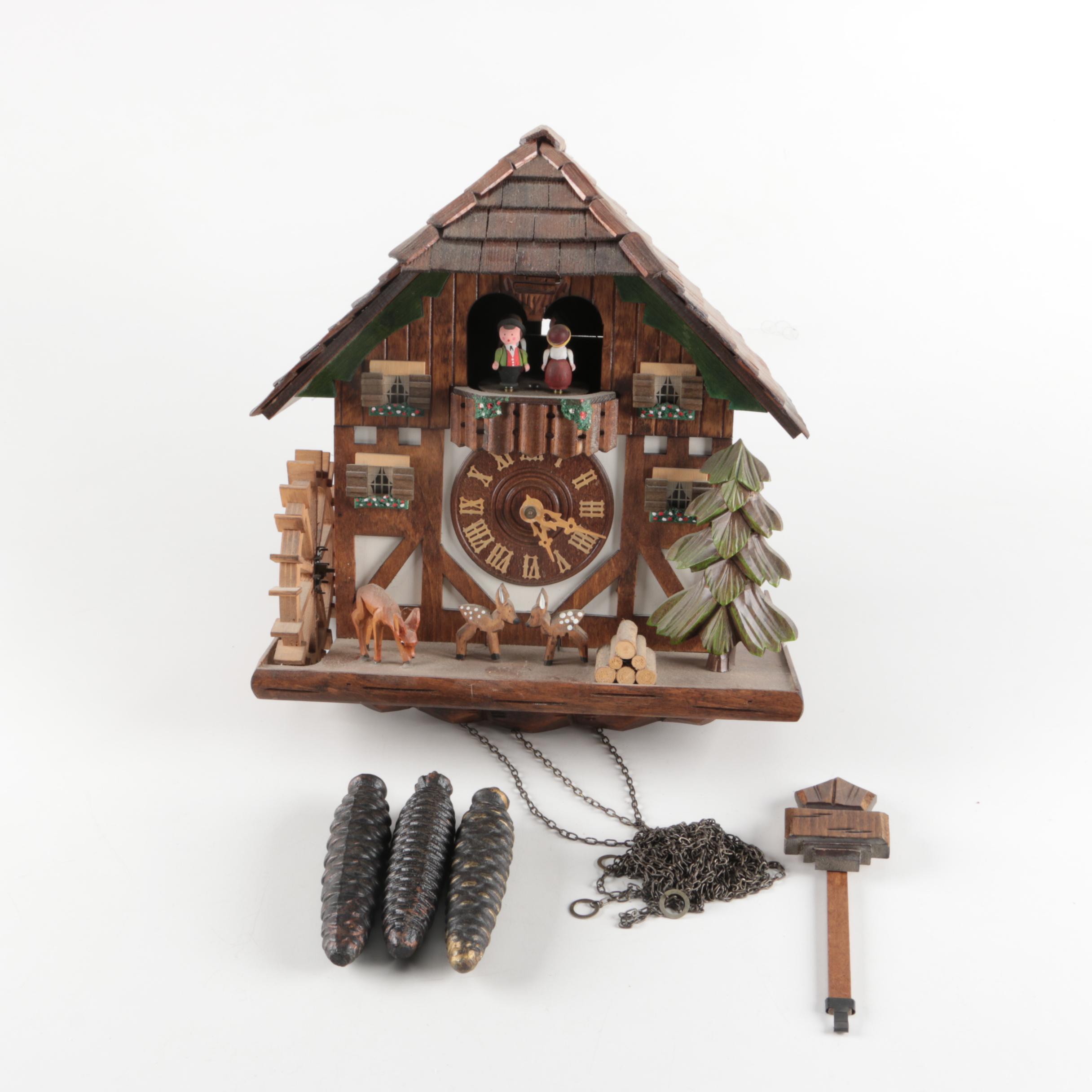 Vintage Black Forest Clock With People and Animals