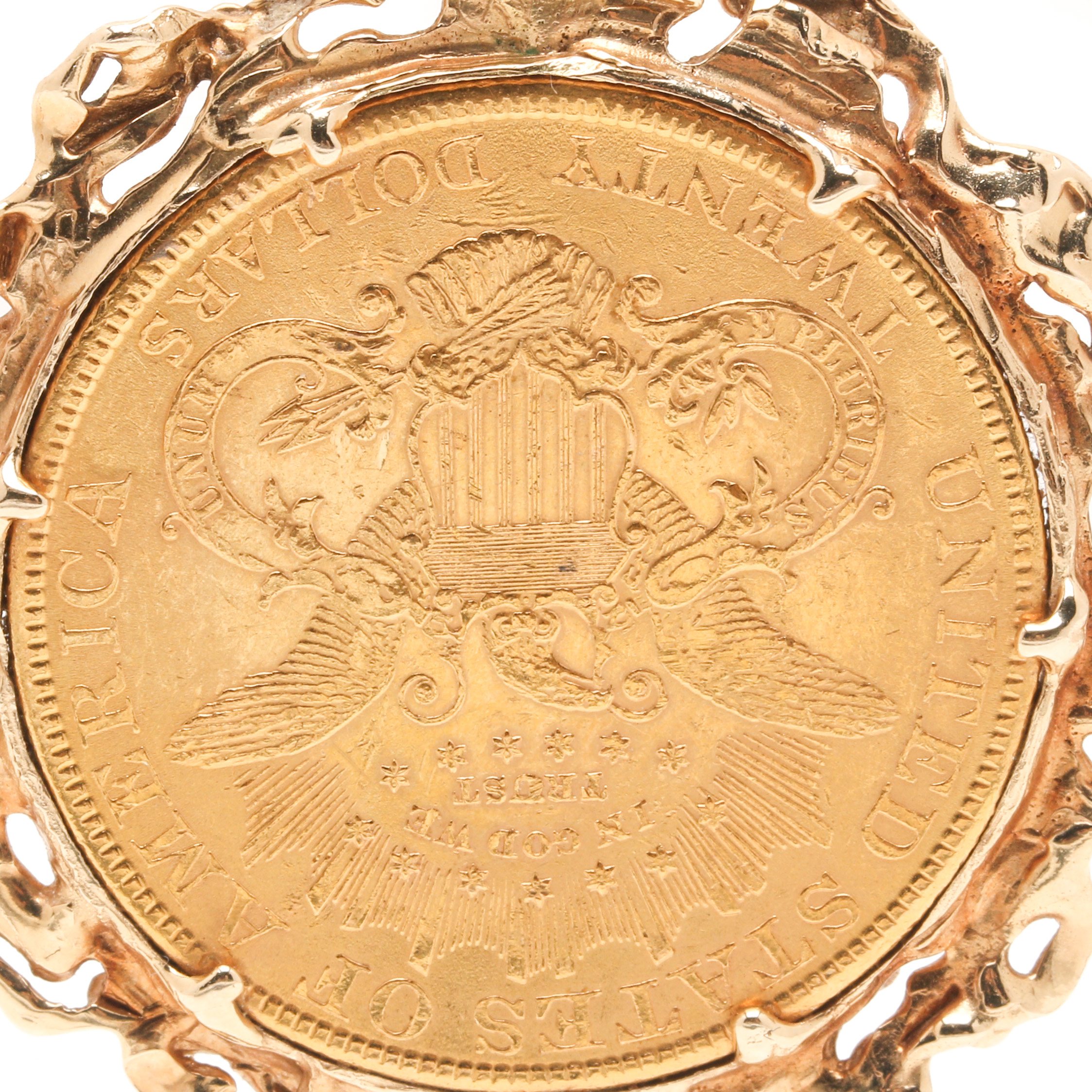 1900 James Barton Longacre 14K and 22K Yellow Gold Liberty Head $20 Coin Pendant