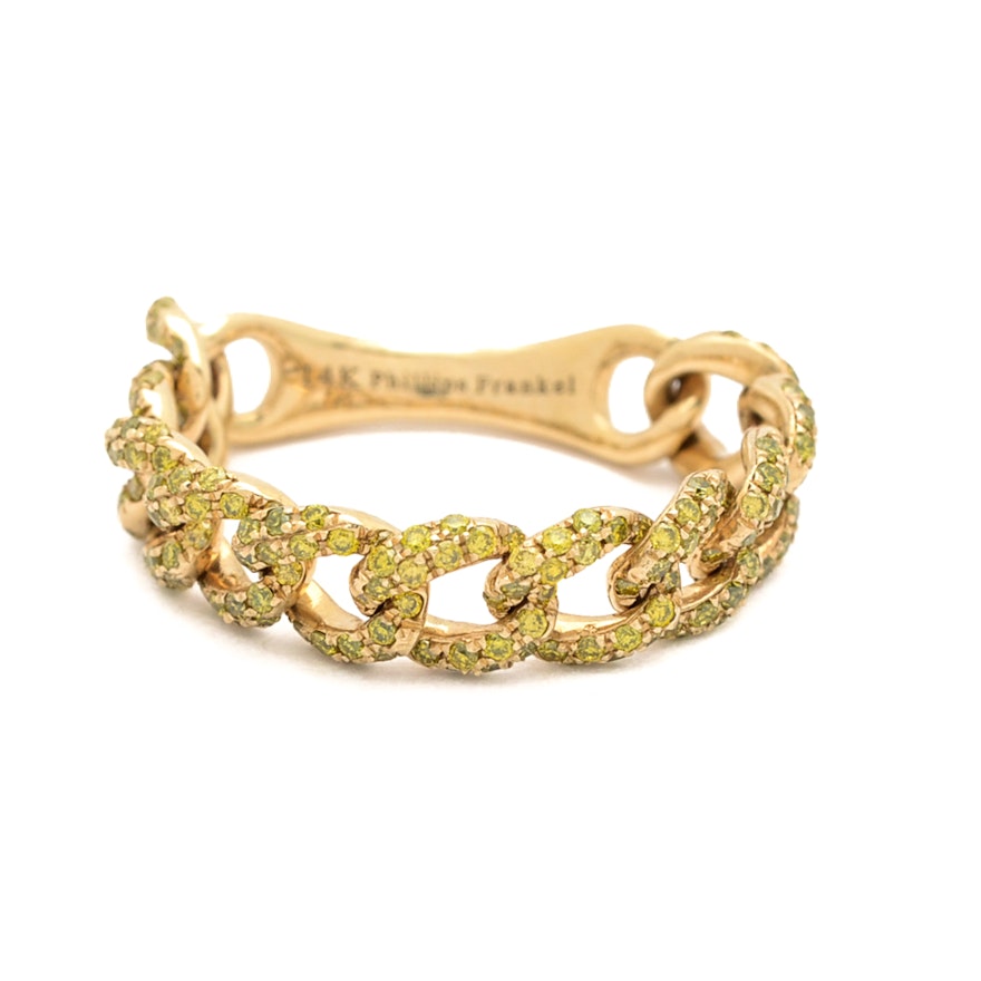 Phillips Frankel 14K Yellow Gold "Vibrant Affair" Yellow Diamond Chain Link Ring