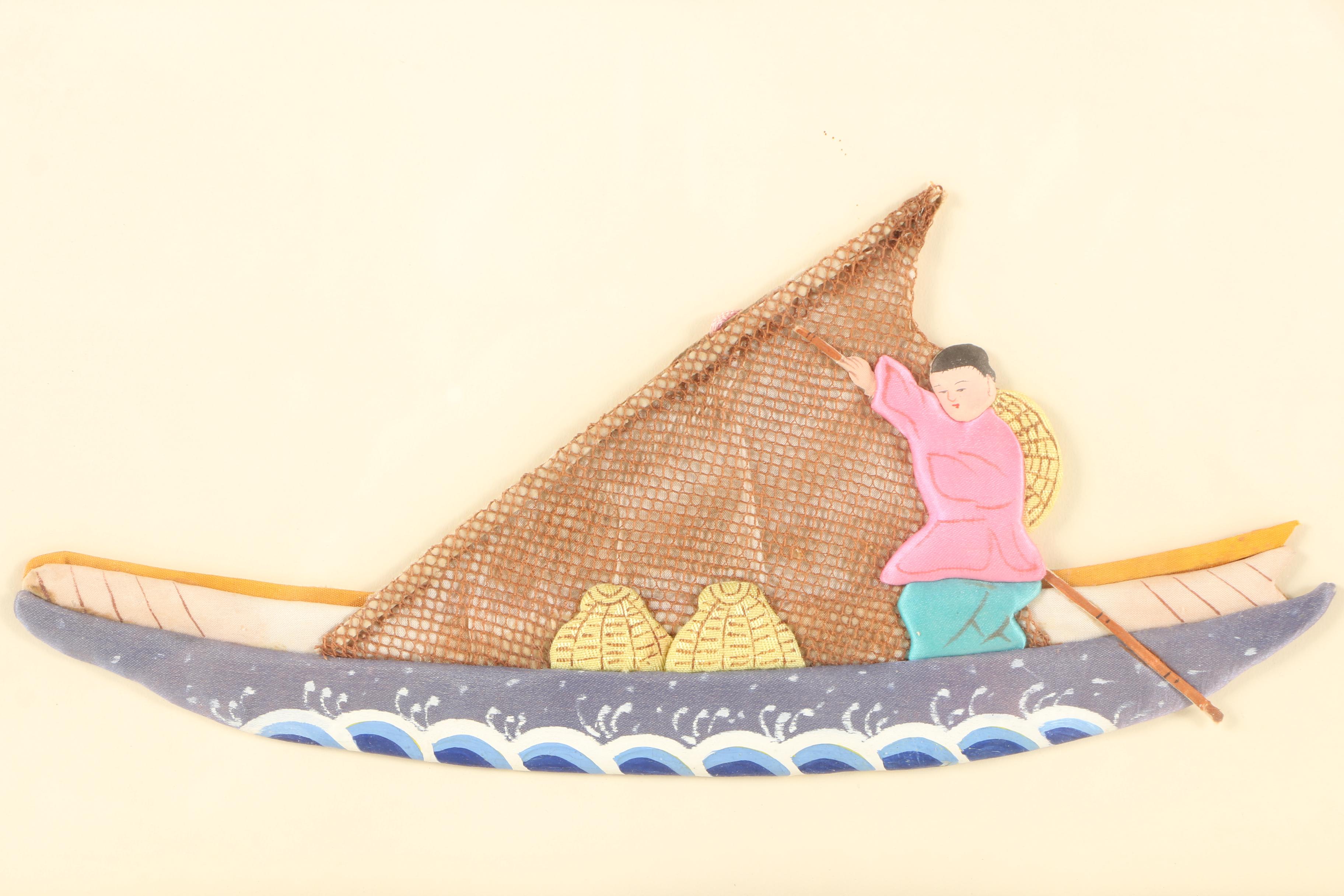 Chinese Hand-Painted Silk Boats