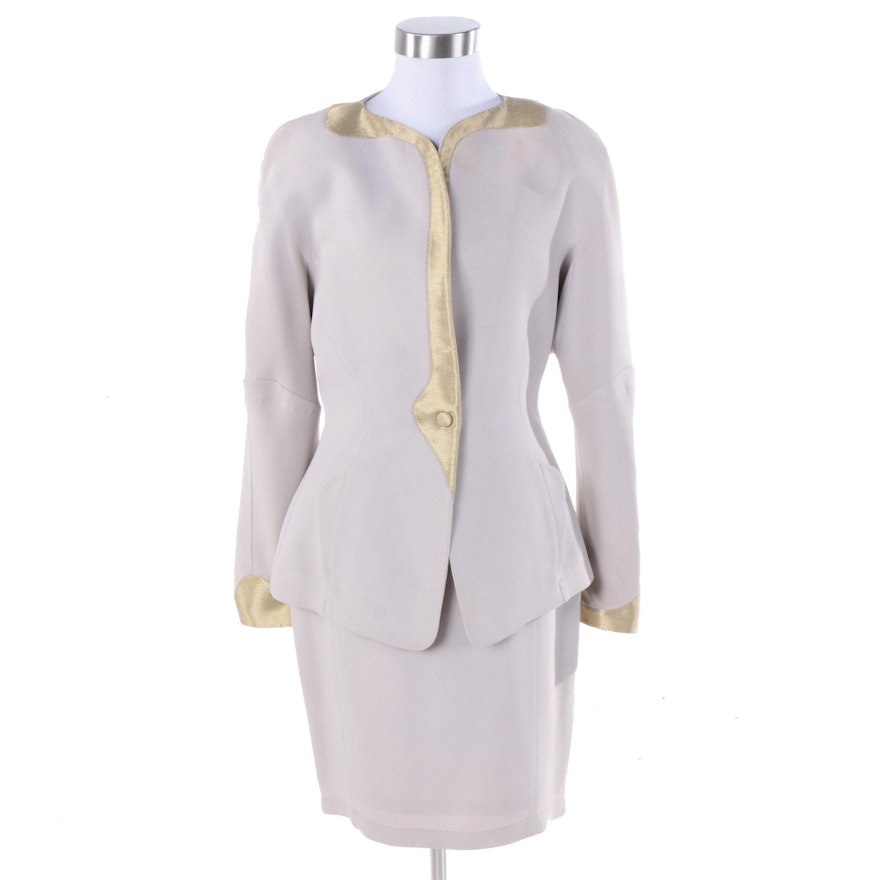 1980s Thierry Mugler Gold and Blush Skirt Suit Set