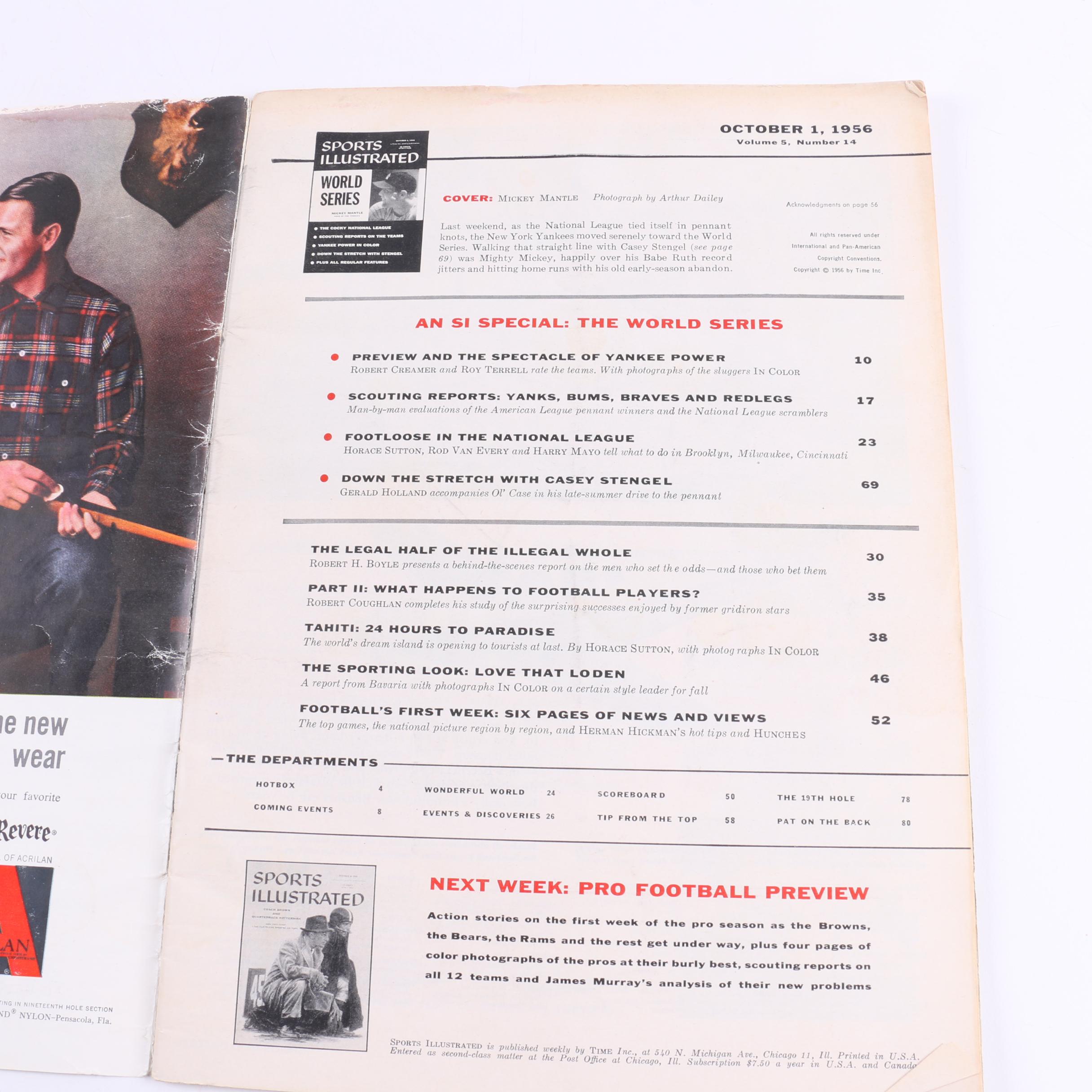 October 1, 1956 "Sports Illustrated" Magazine Featuring Mickey Mantle