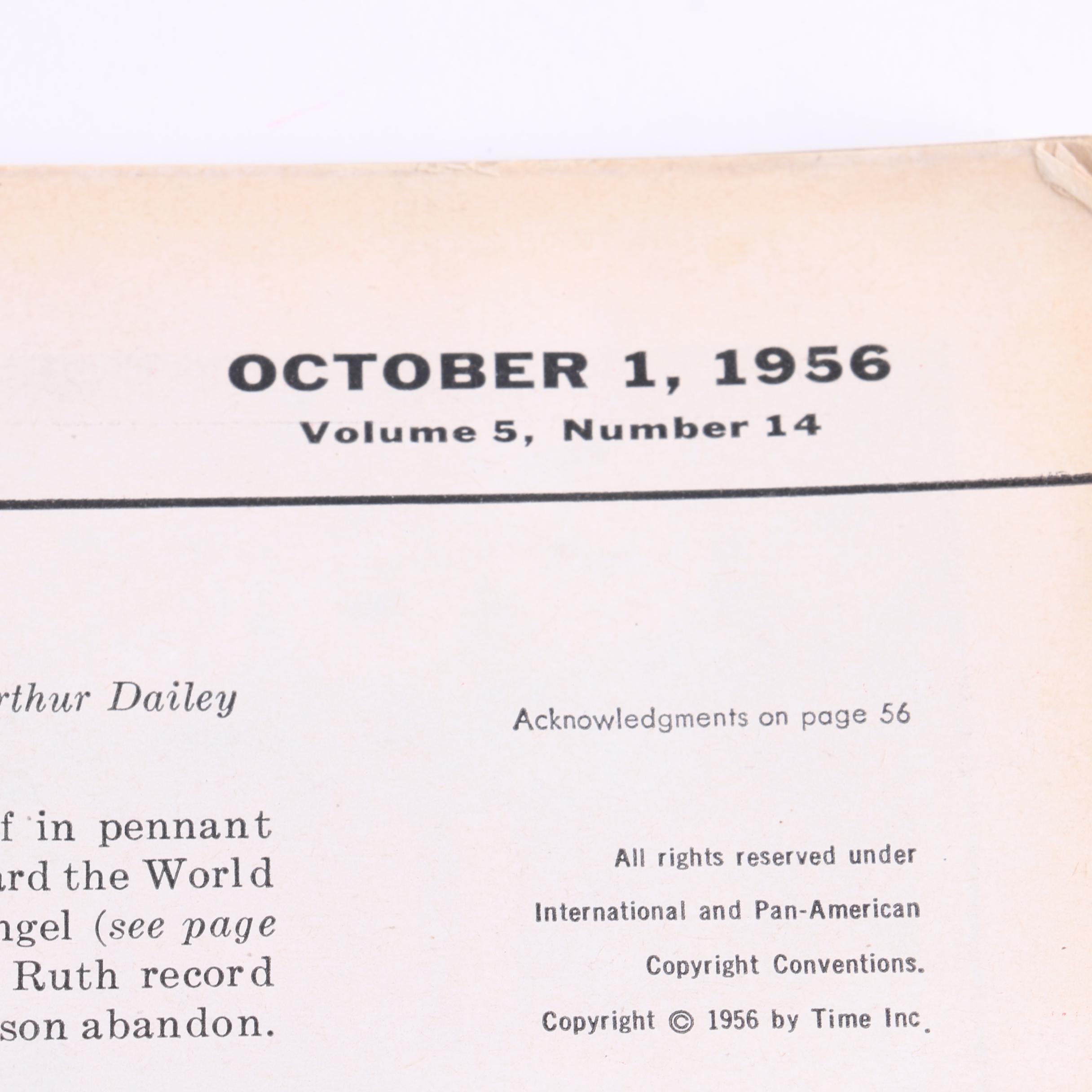 October 1, 1956 "Sports Illustrated" Magazine Featuring Mickey Mantle