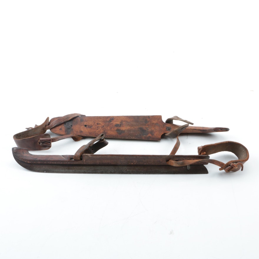 Antique Wood and Metal Ice Skates