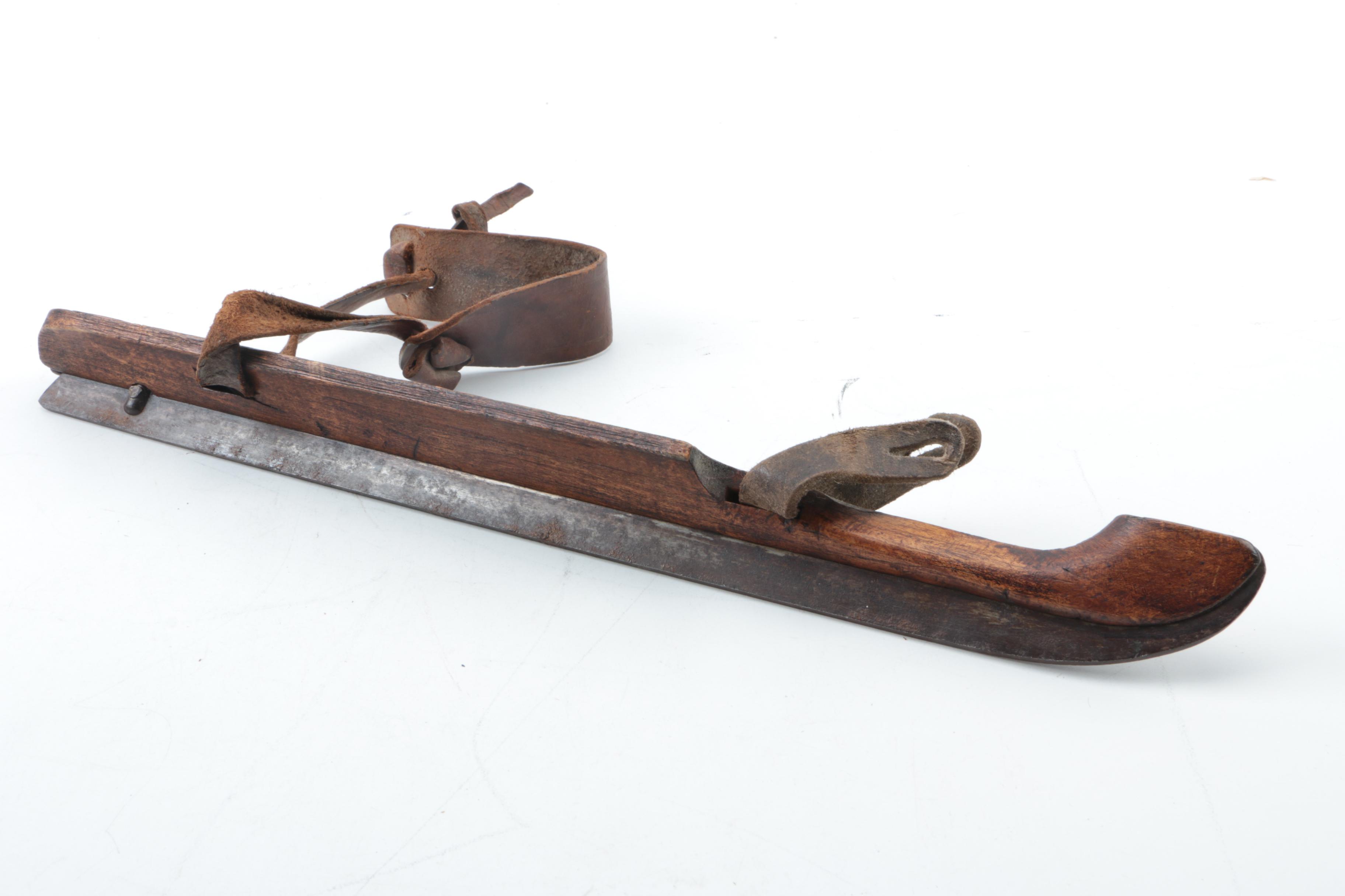 Antique Wood and Metal Ice Skates