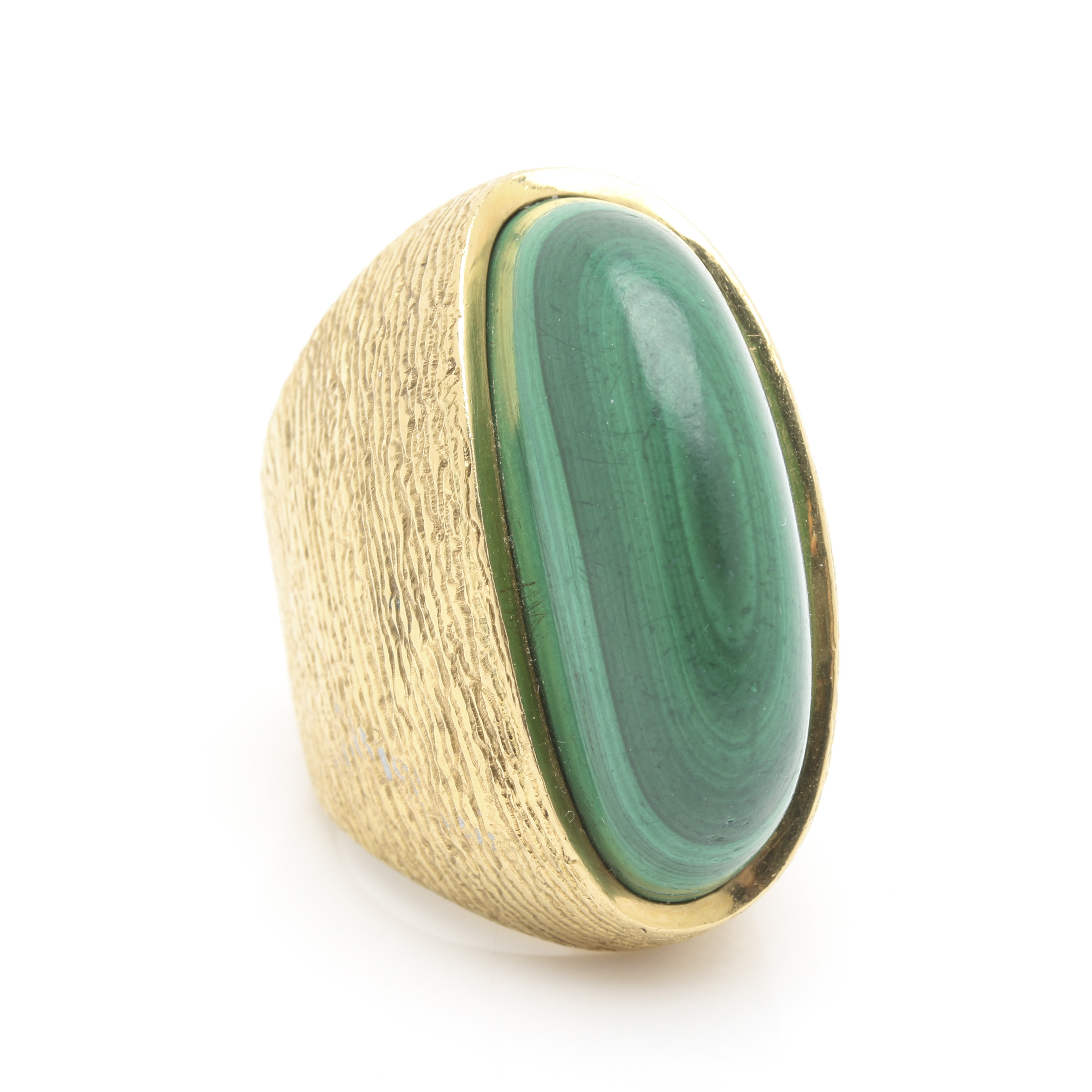 18K Yellow Gold Malachite Statement Ring