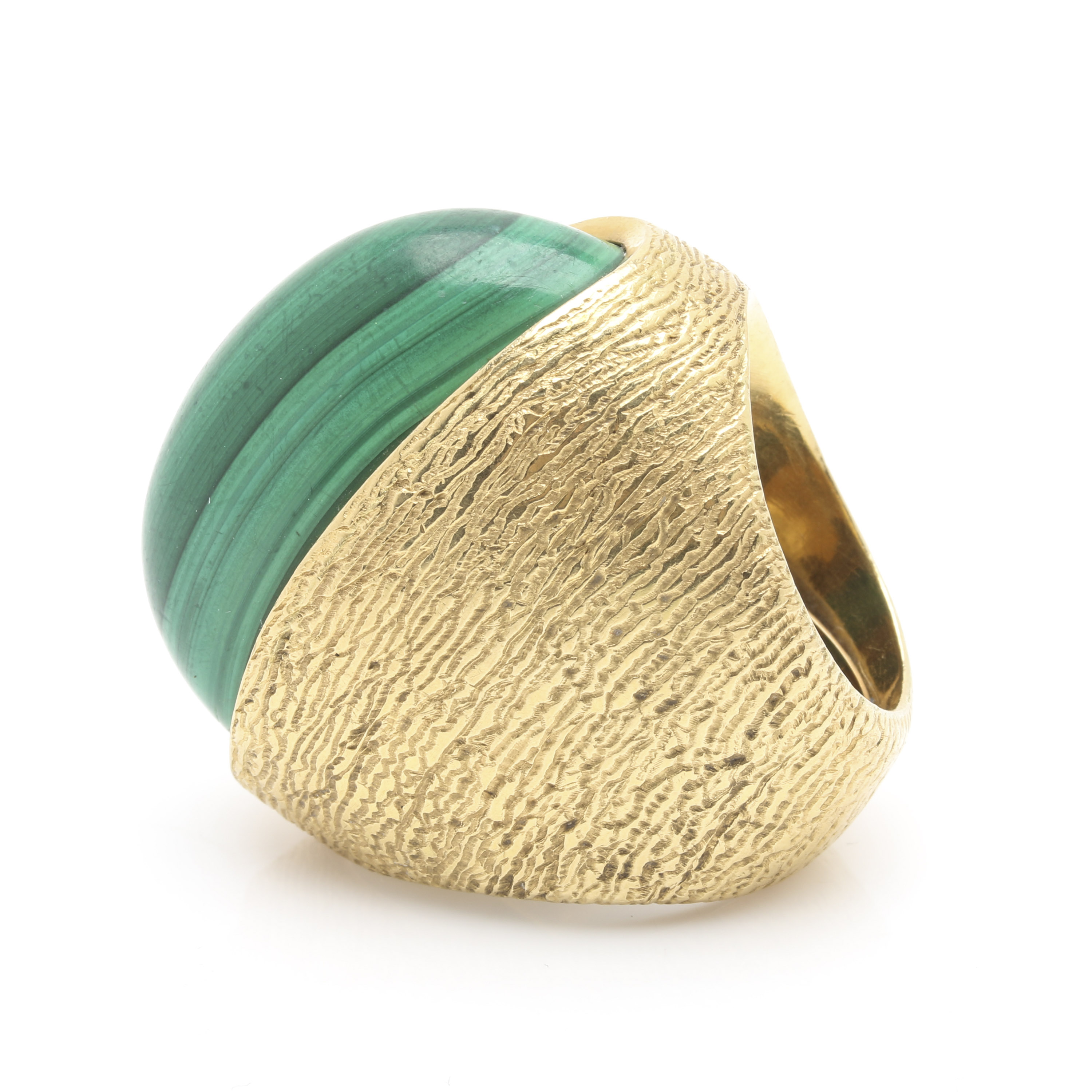 18K Yellow Gold Malachite Statement Ring