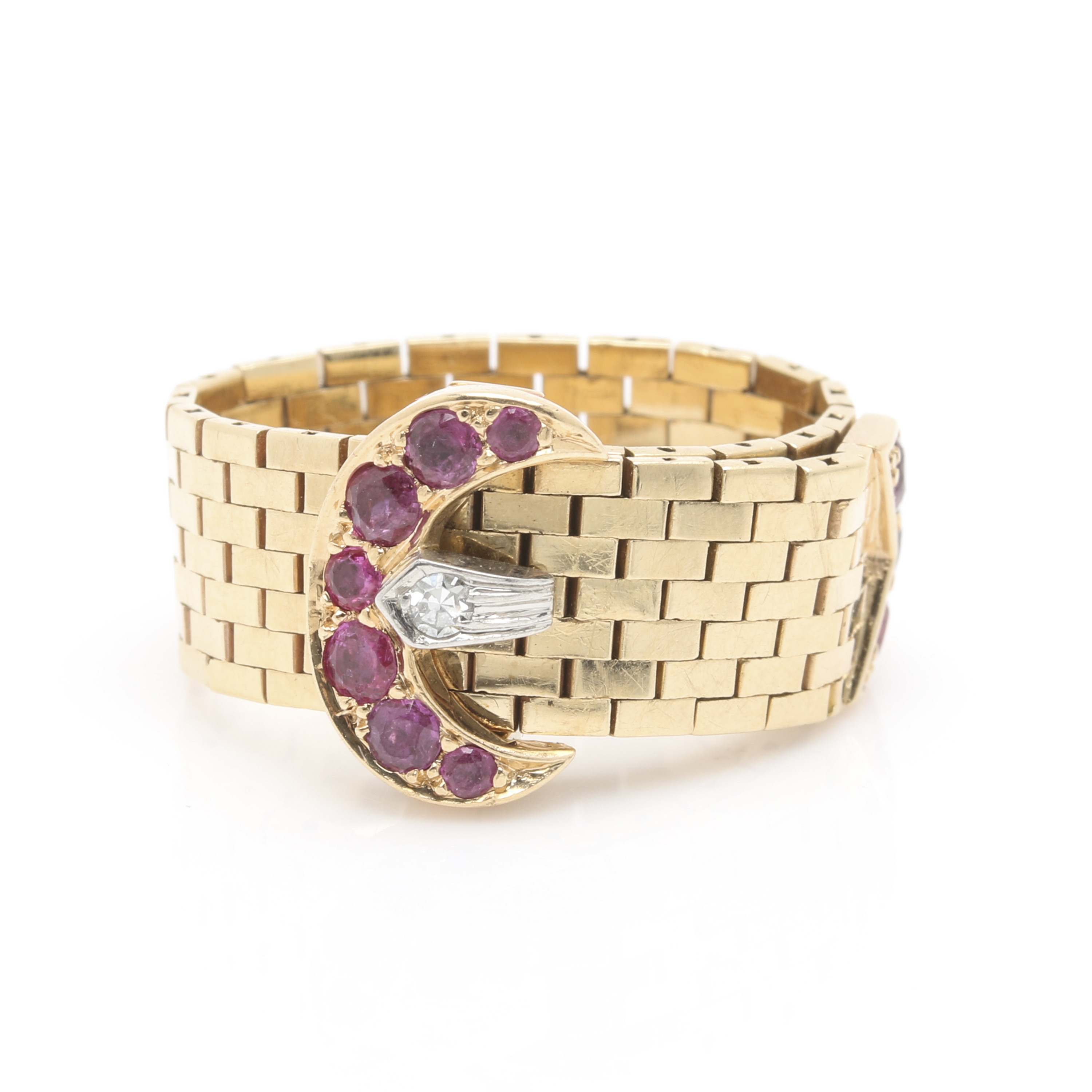 14K Yellow Gold Ruby and Diamond Belt Flex Chain Ring