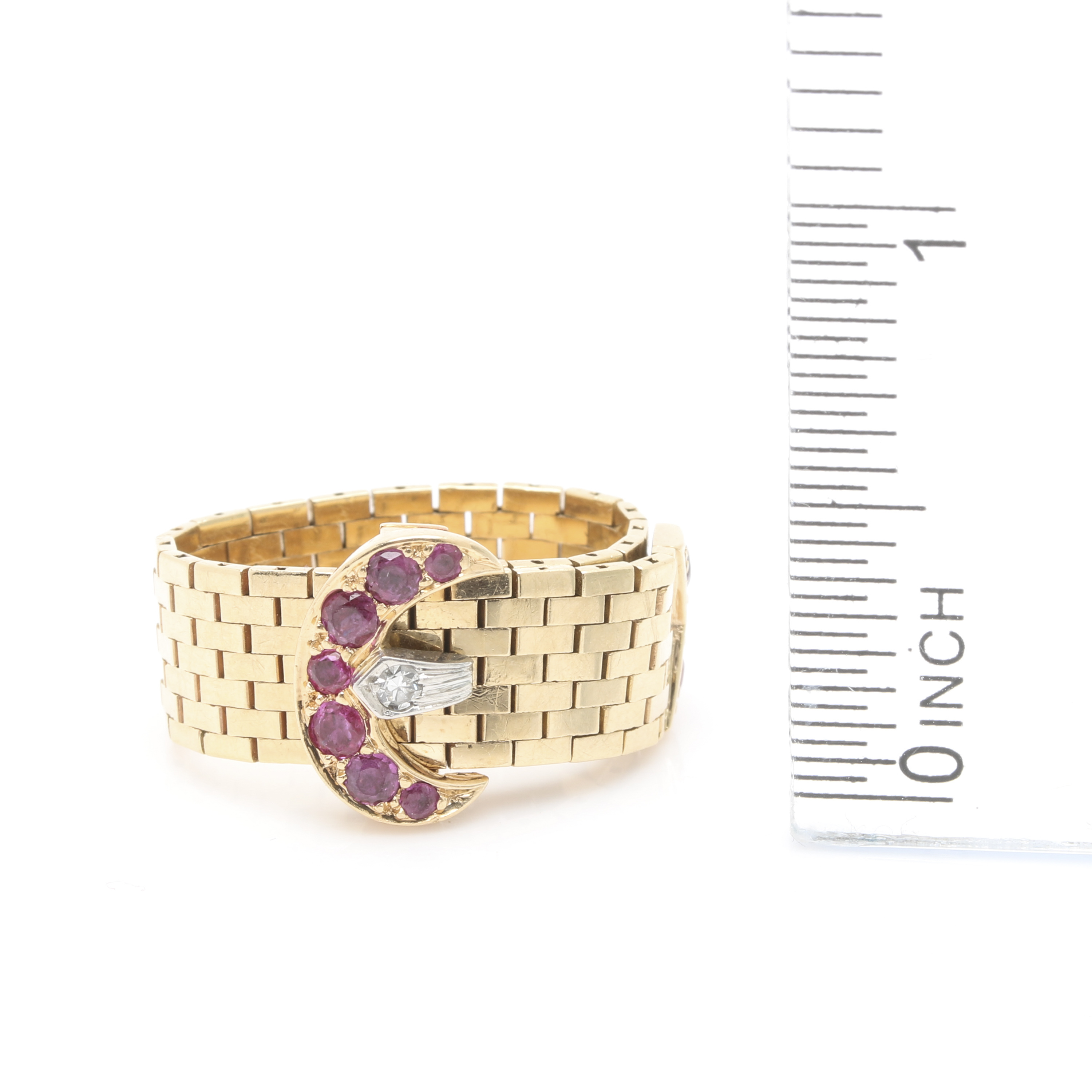 14K Yellow Gold Ruby and Diamond Belt Flex Chain Ring