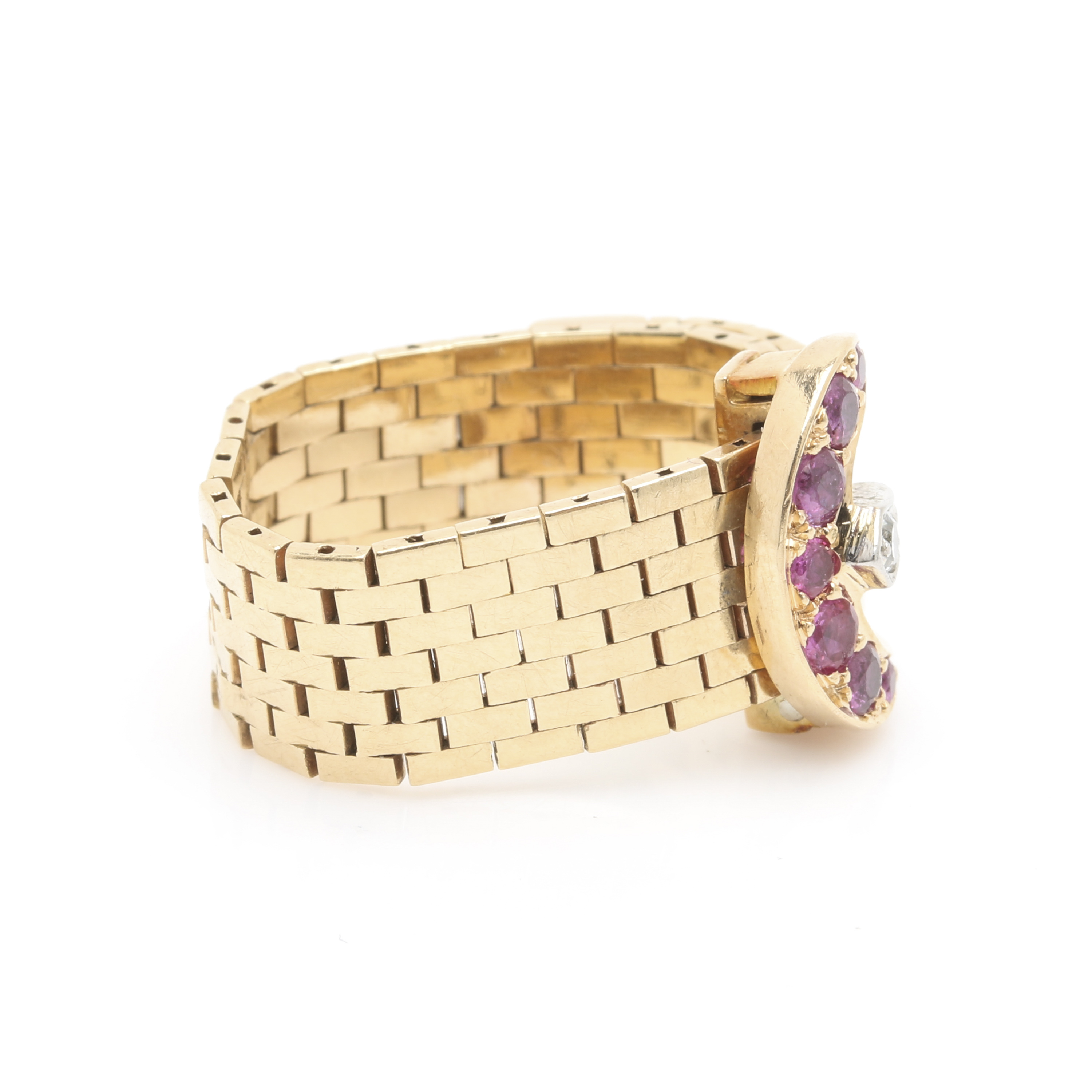 14K Yellow Gold Ruby and Diamond Belt Flex Chain Ring