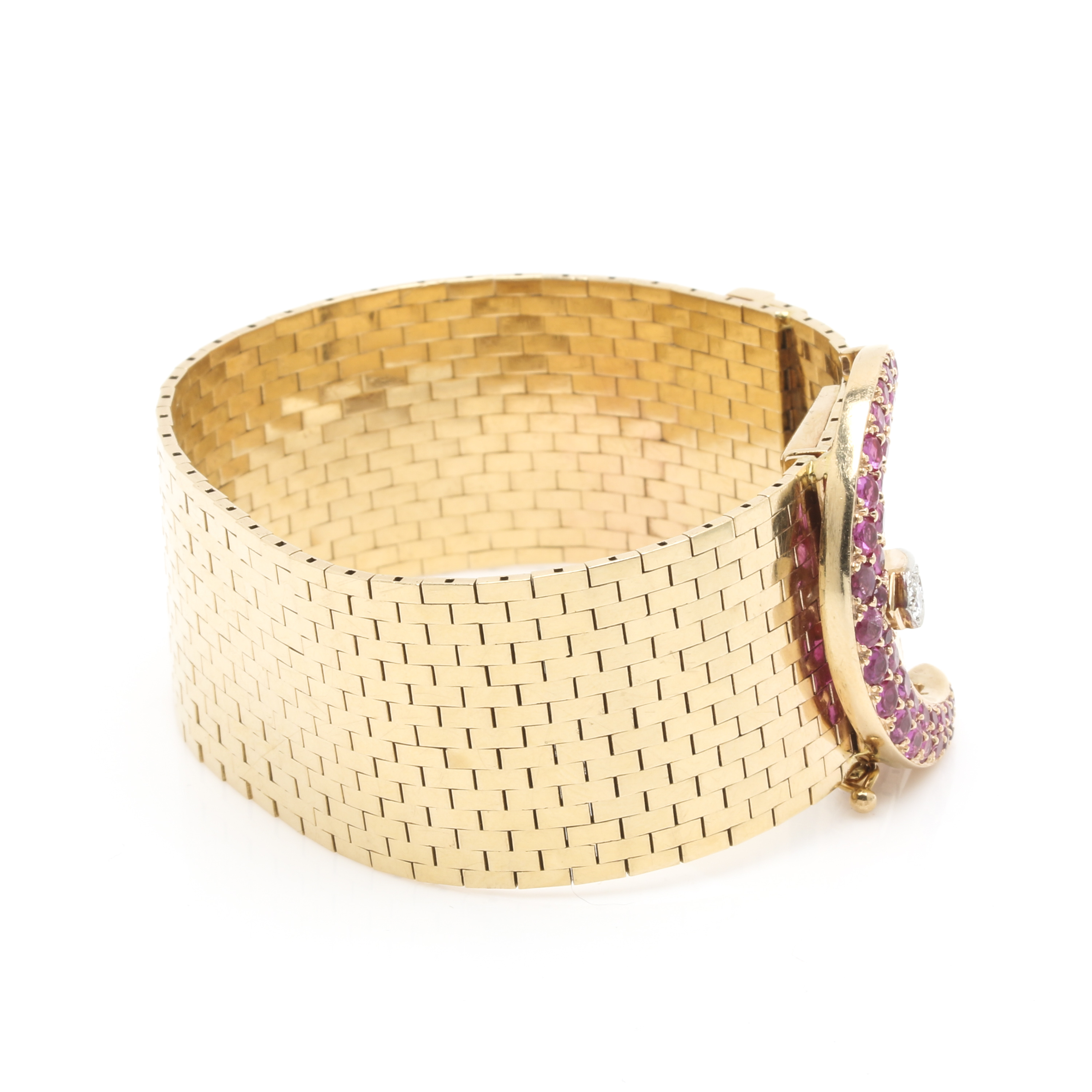 Vintage 14K Yellow Gold Ruby and Diamond Bracelet