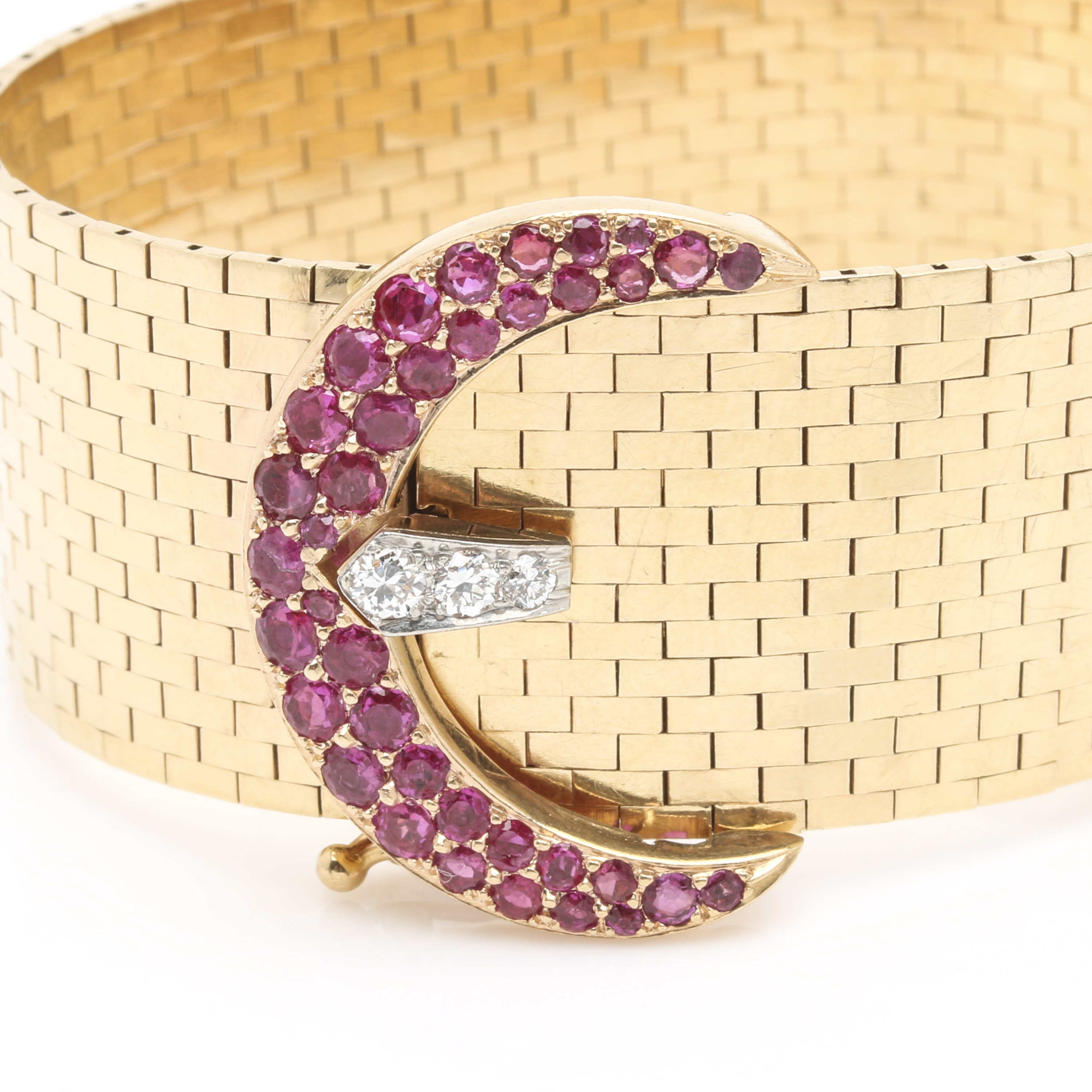 Vintage 14K Yellow Gold Ruby and Diamond Bracelet
