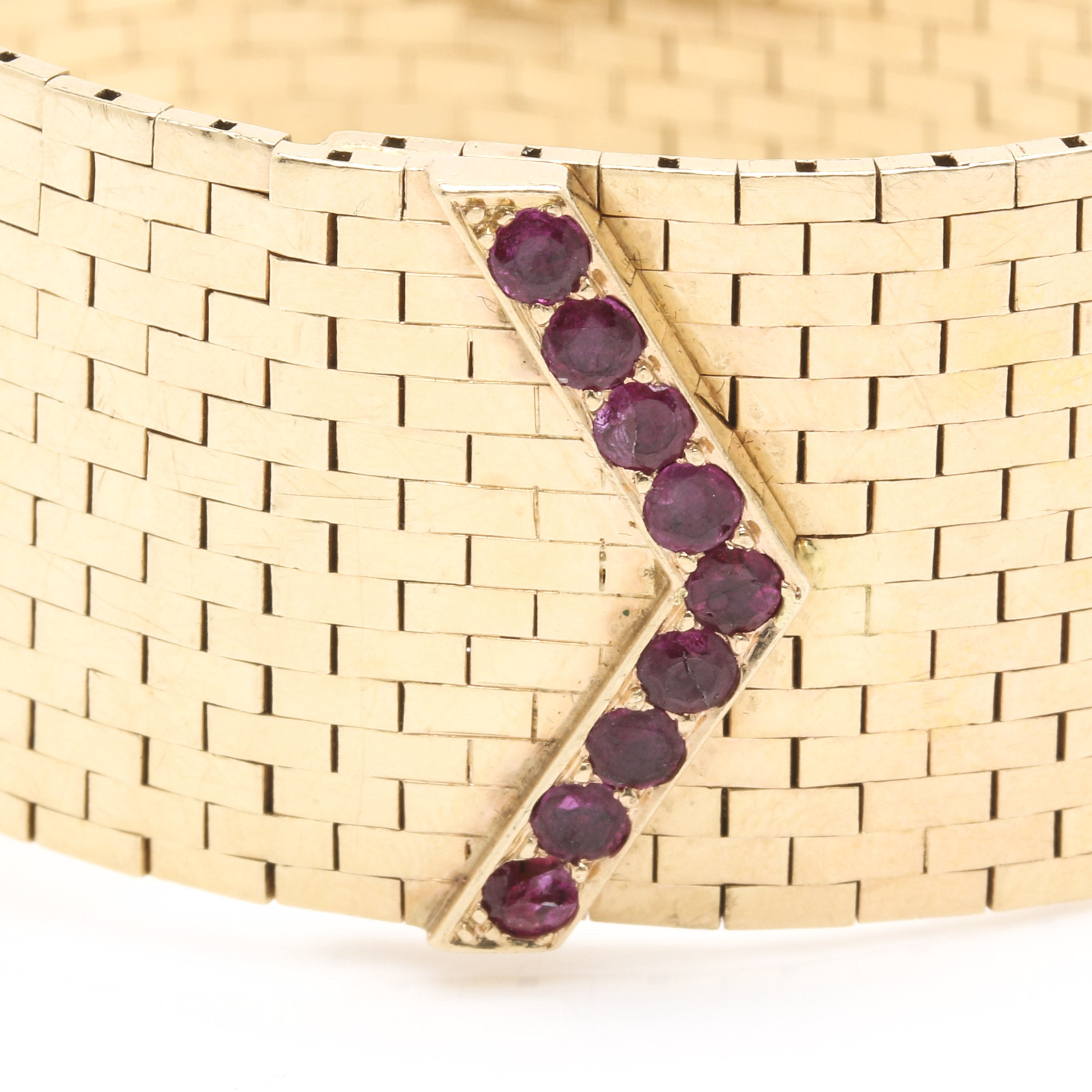 Vintage 14K Yellow Gold Ruby and Diamond Bracelet