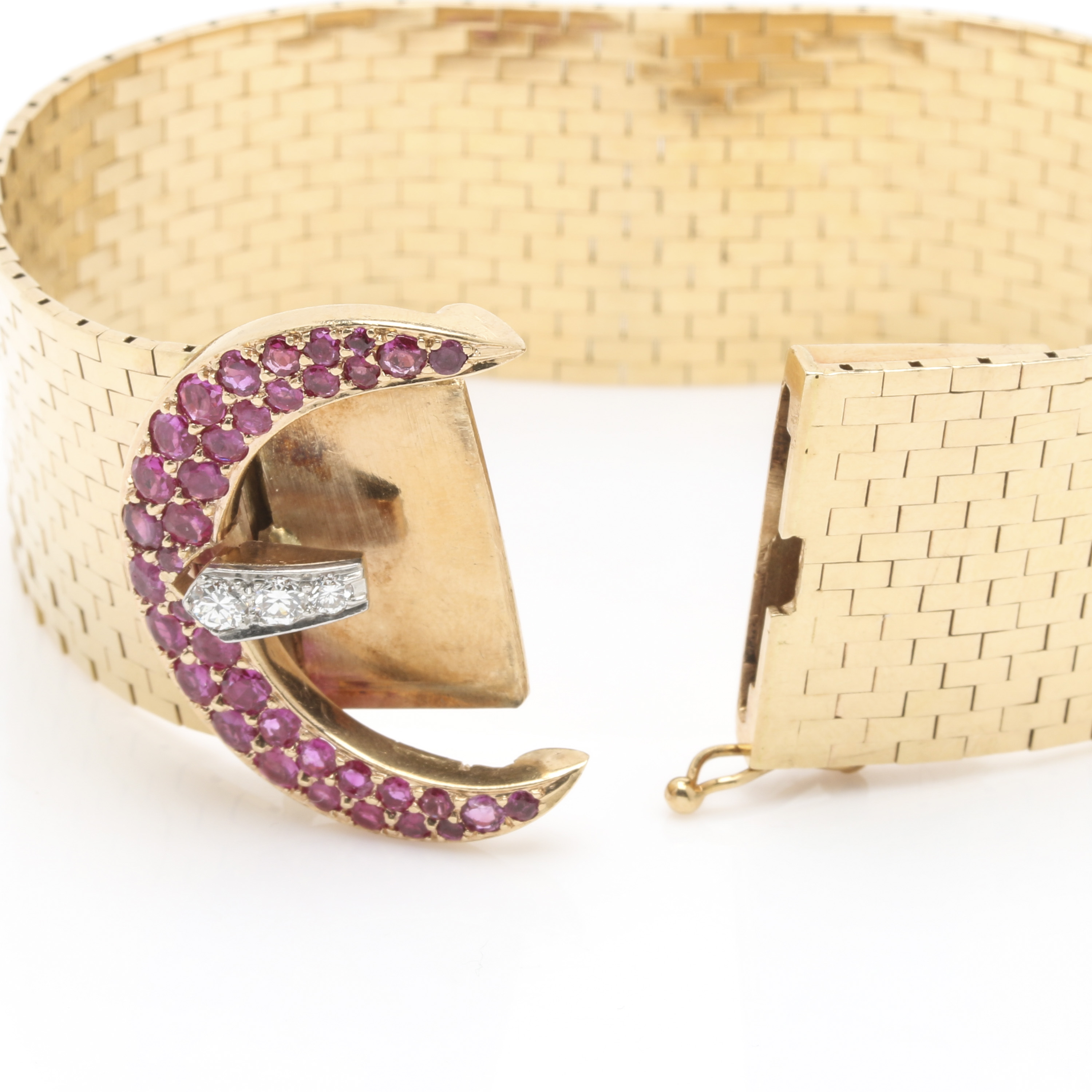 Vintage 14K Yellow Gold Ruby and Diamond Bracelet