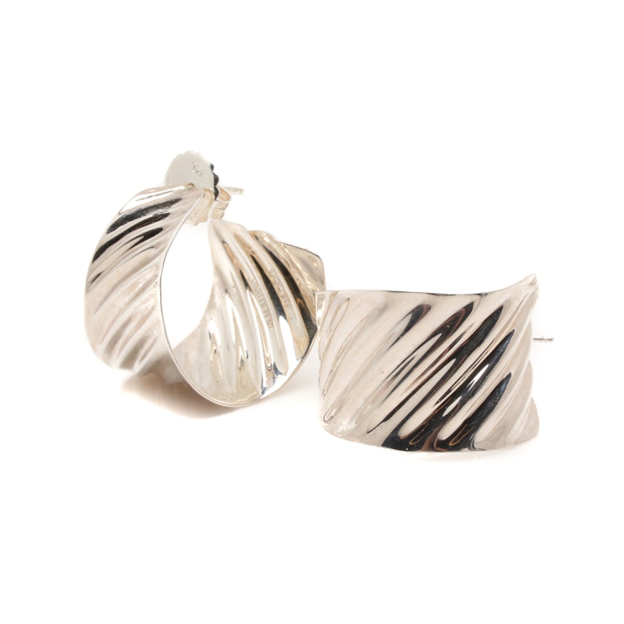 RLM Studios Sterling Silver Rippled Semi Circular Hoop Earrings