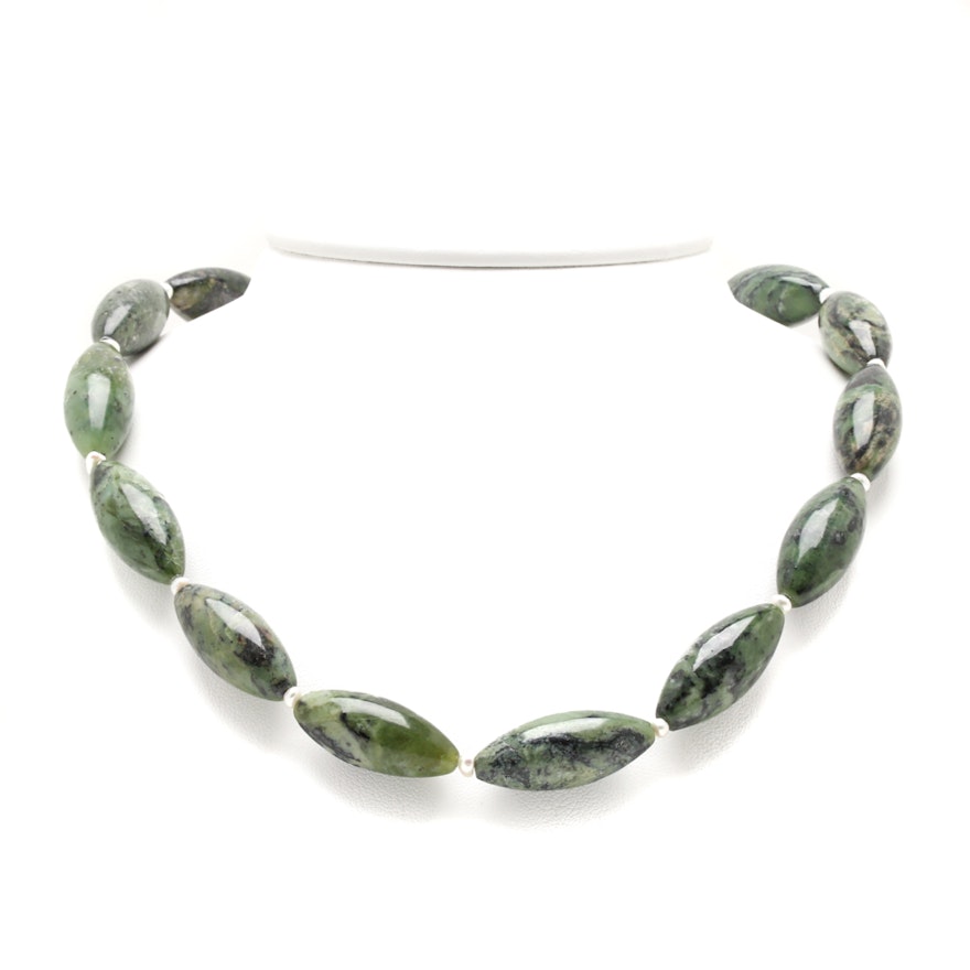 Sterling Silver Marquise Serpentine Beaded Necklace