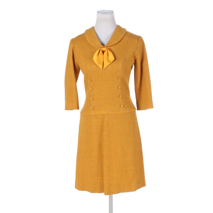 1960s Gold Tone Silk and Tweed Mod Dress
