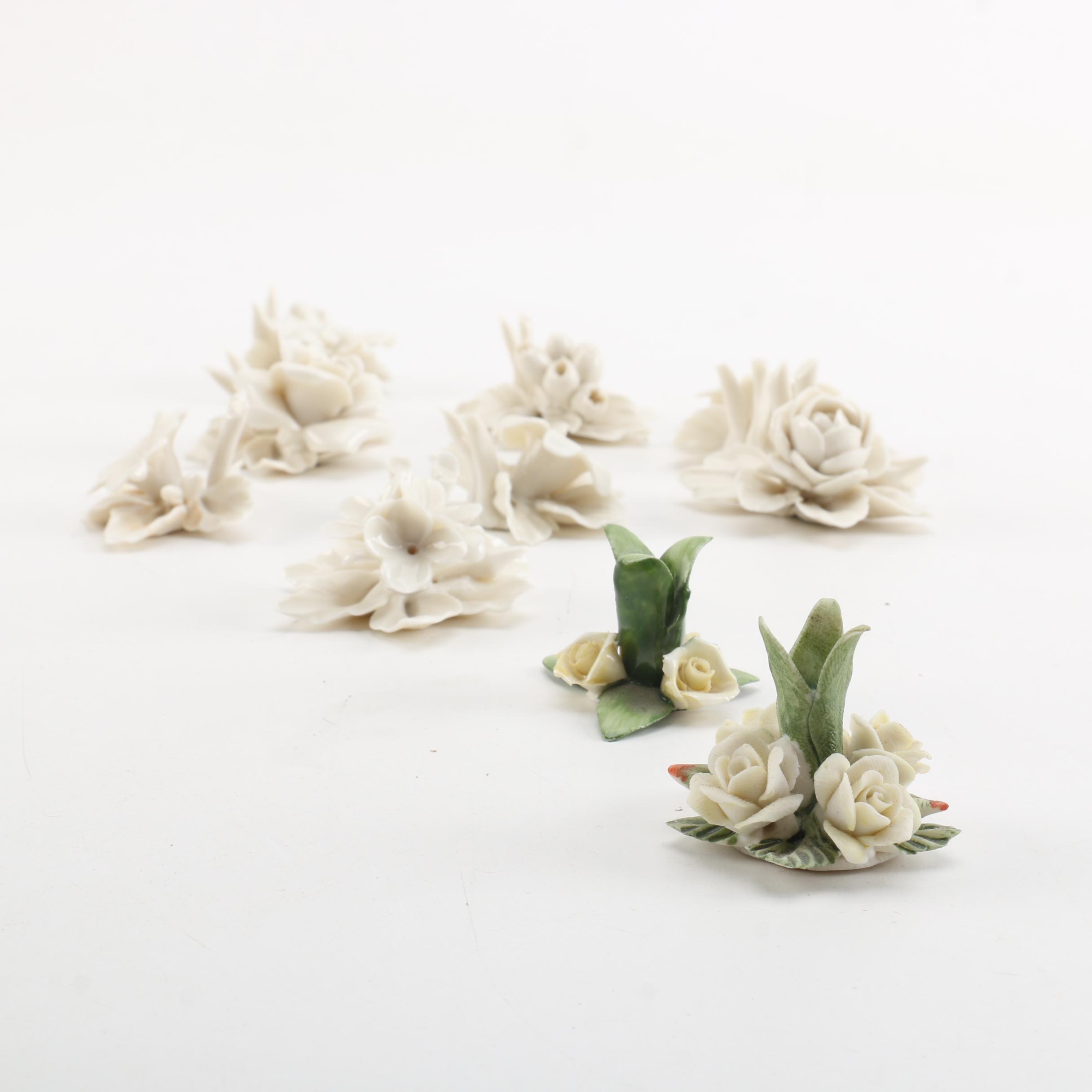 White Porcelain Flower Figurines Including Capodimonte