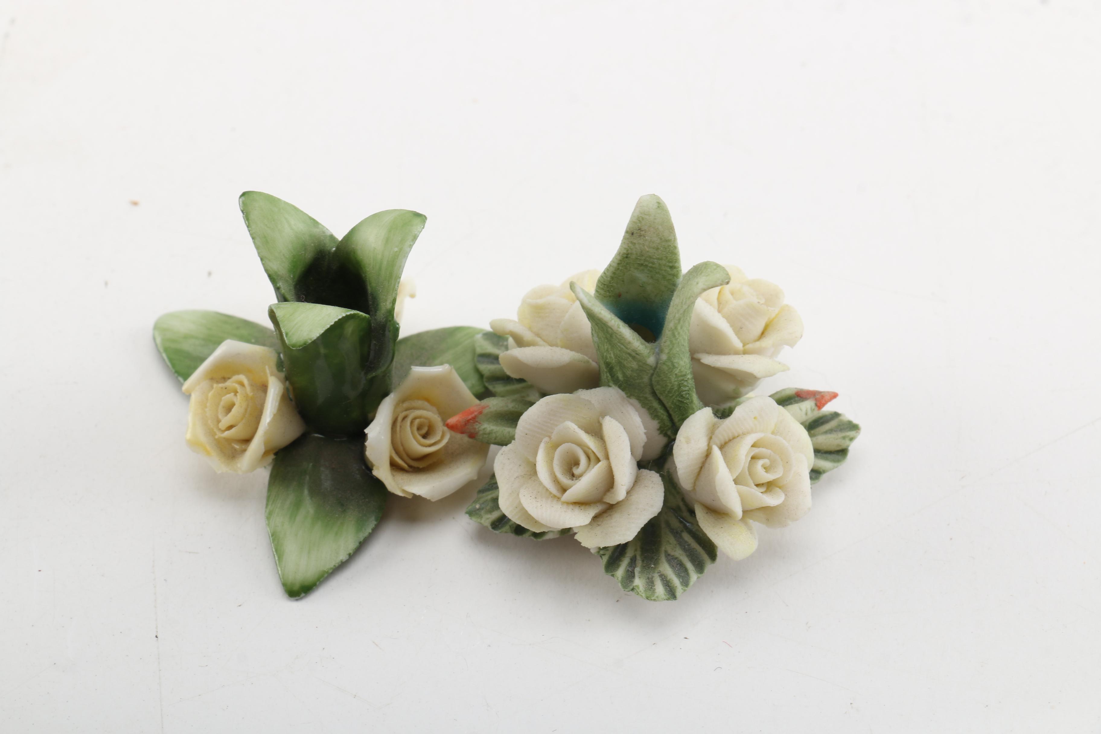 White Porcelain Flower Figurines Including Capodimonte