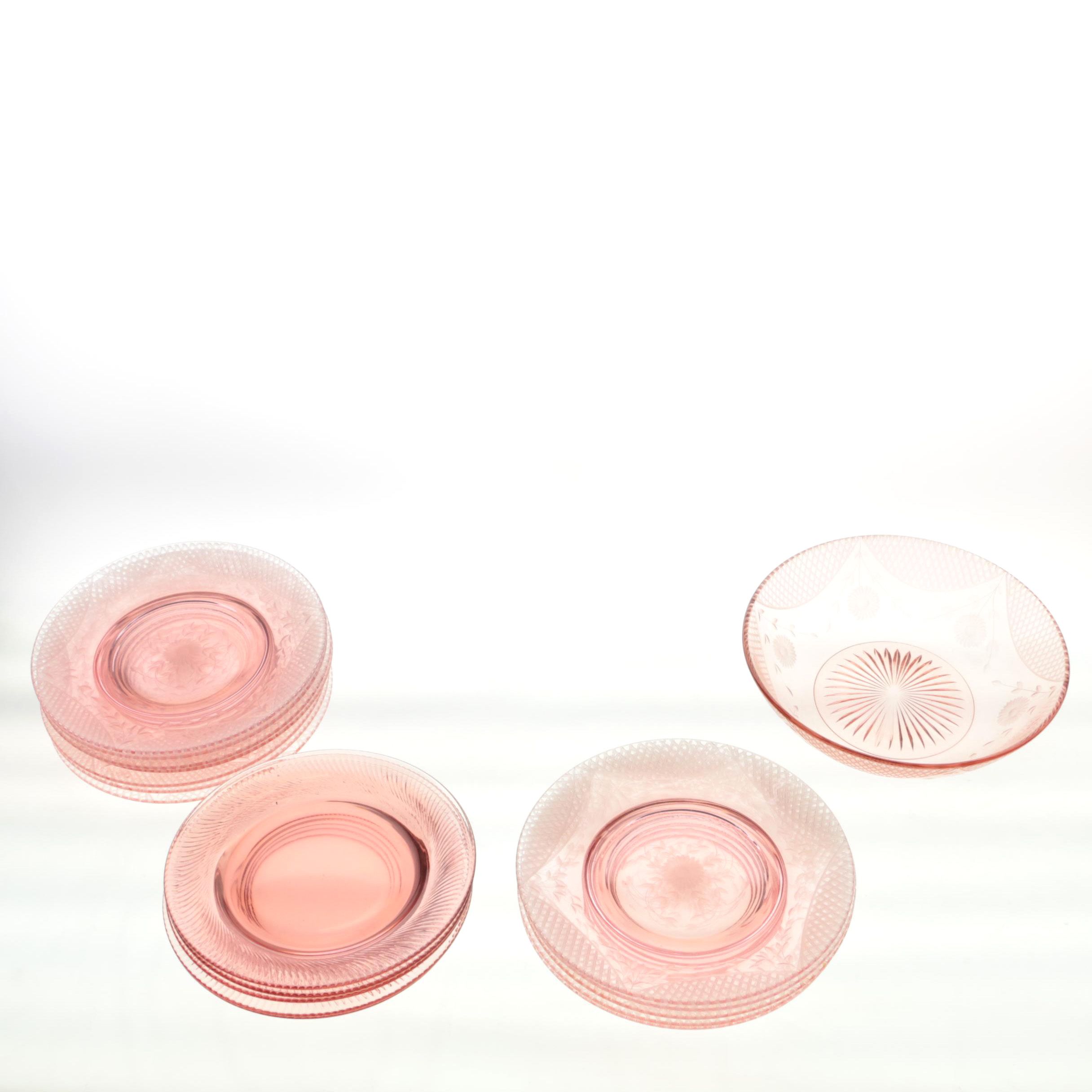 Collection of Vintage Pink Depression Glass Tableware