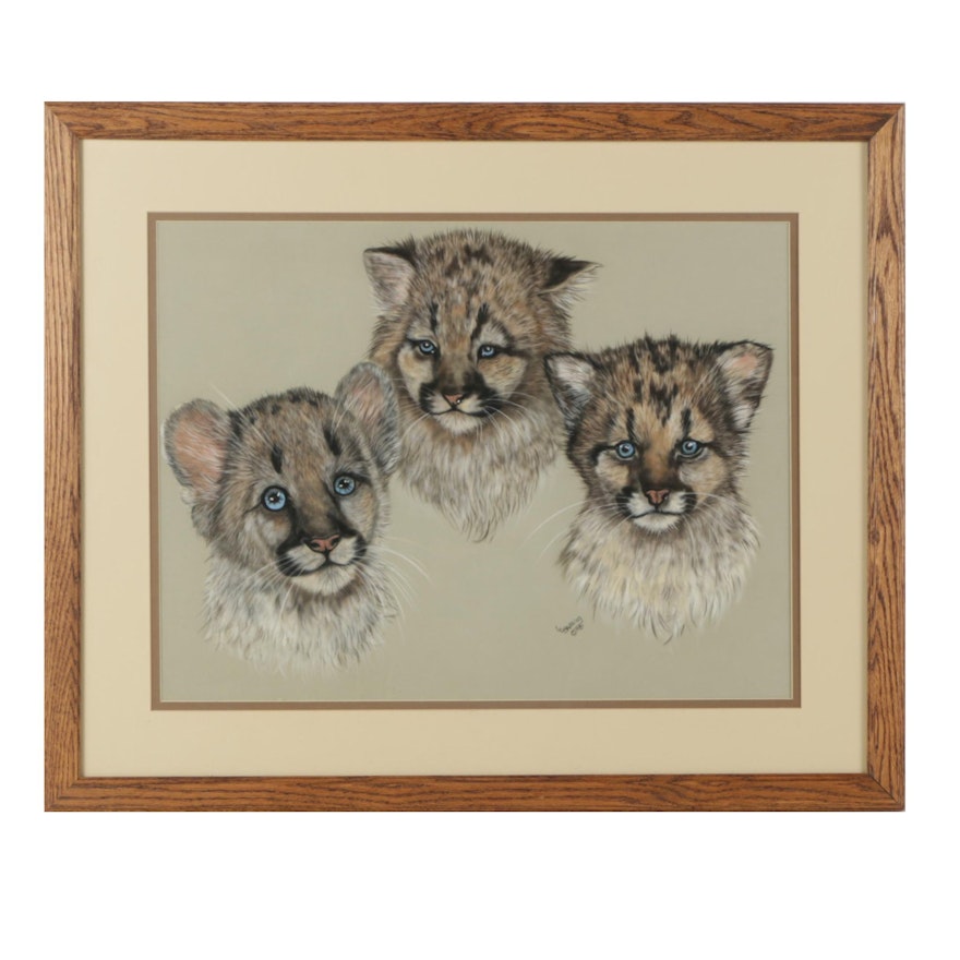 L.L. Braning Pastel Drawing "Cougar Cubs"