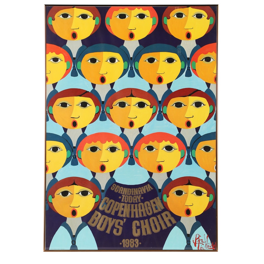 Embellished Offset Lithograph Designed by Bjørn Wiinblad "Copenhagen Boys Choir"