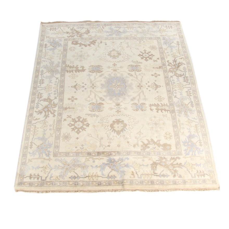 Hand-Knotted Oushak Style Wool Area Rug
