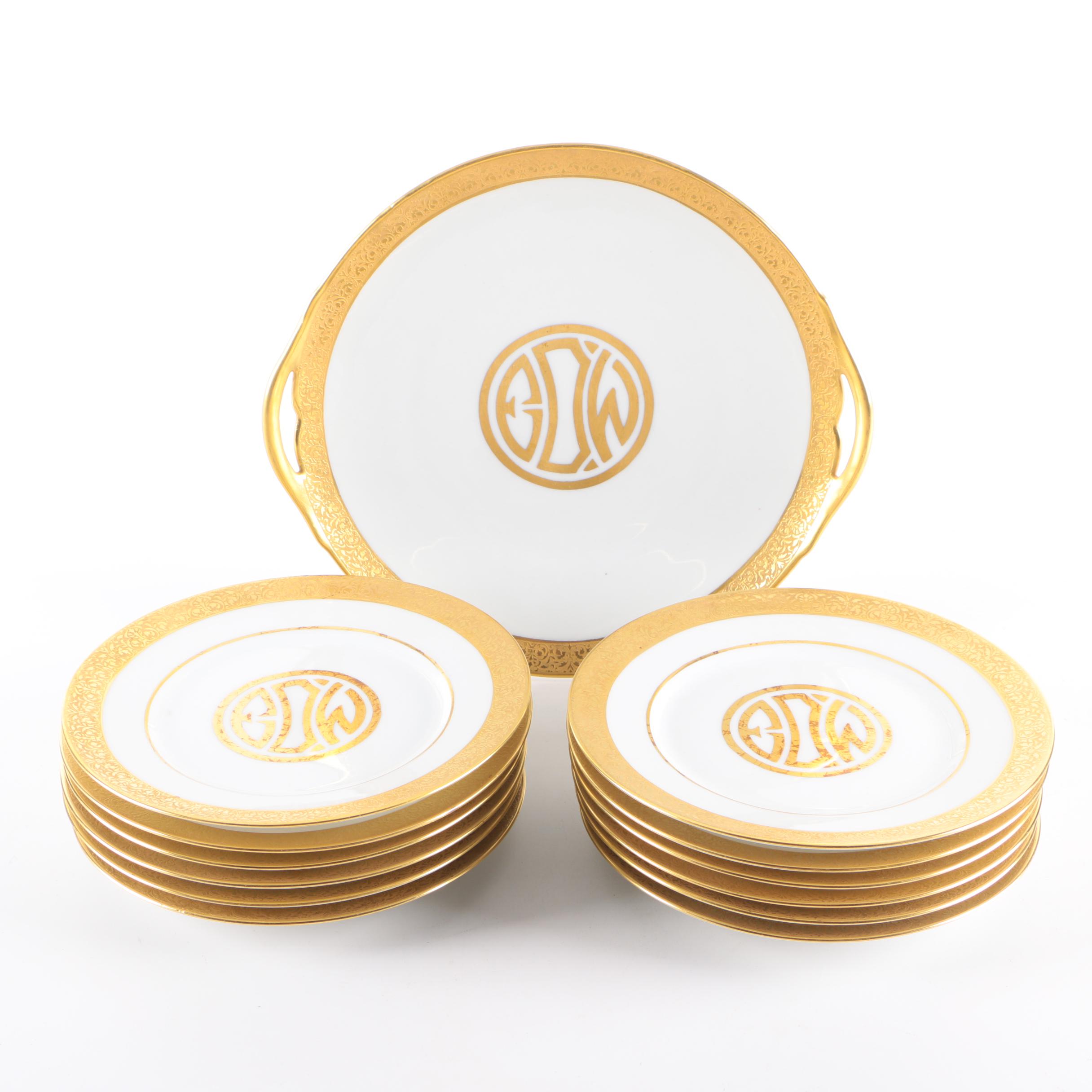 Monogrammed Limoges Porcelain Dessert Set