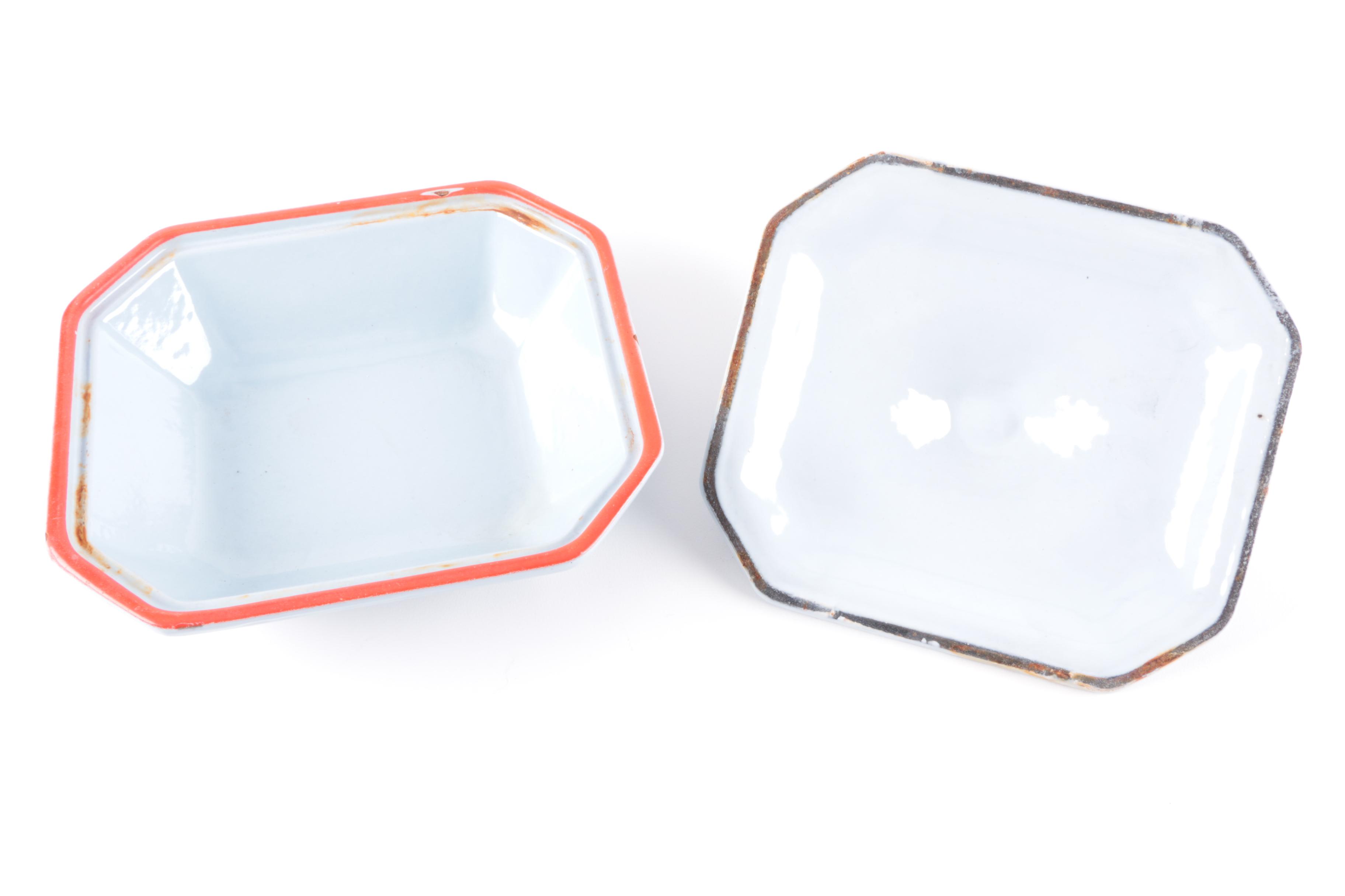 Vintage Klafestrom Cast Enamel Serving Dish and Italian "Solimene" Pottery