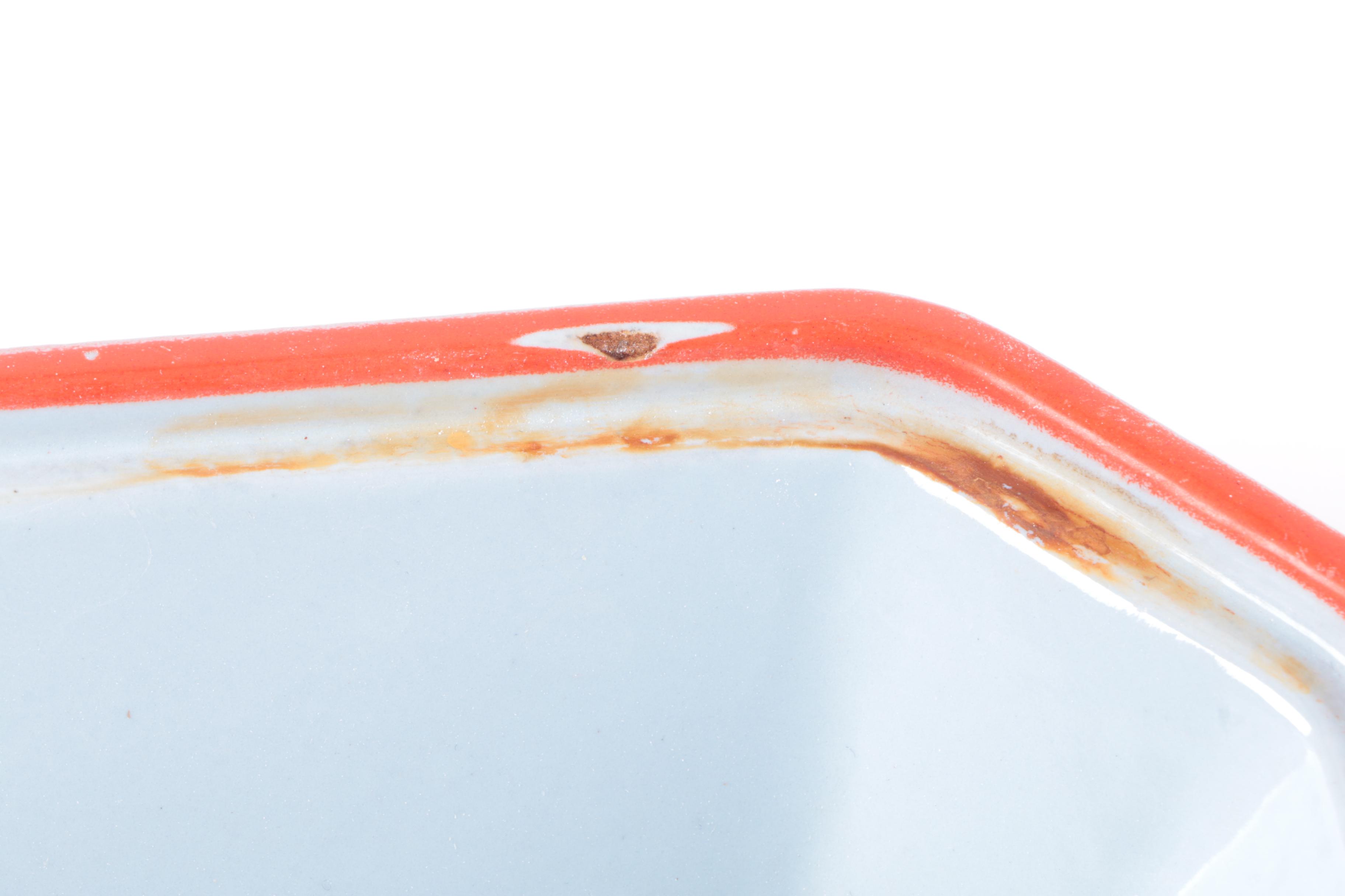 Vintage Klafestrom Cast Enamel Serving Dish and Italian "Solimene" Pottery