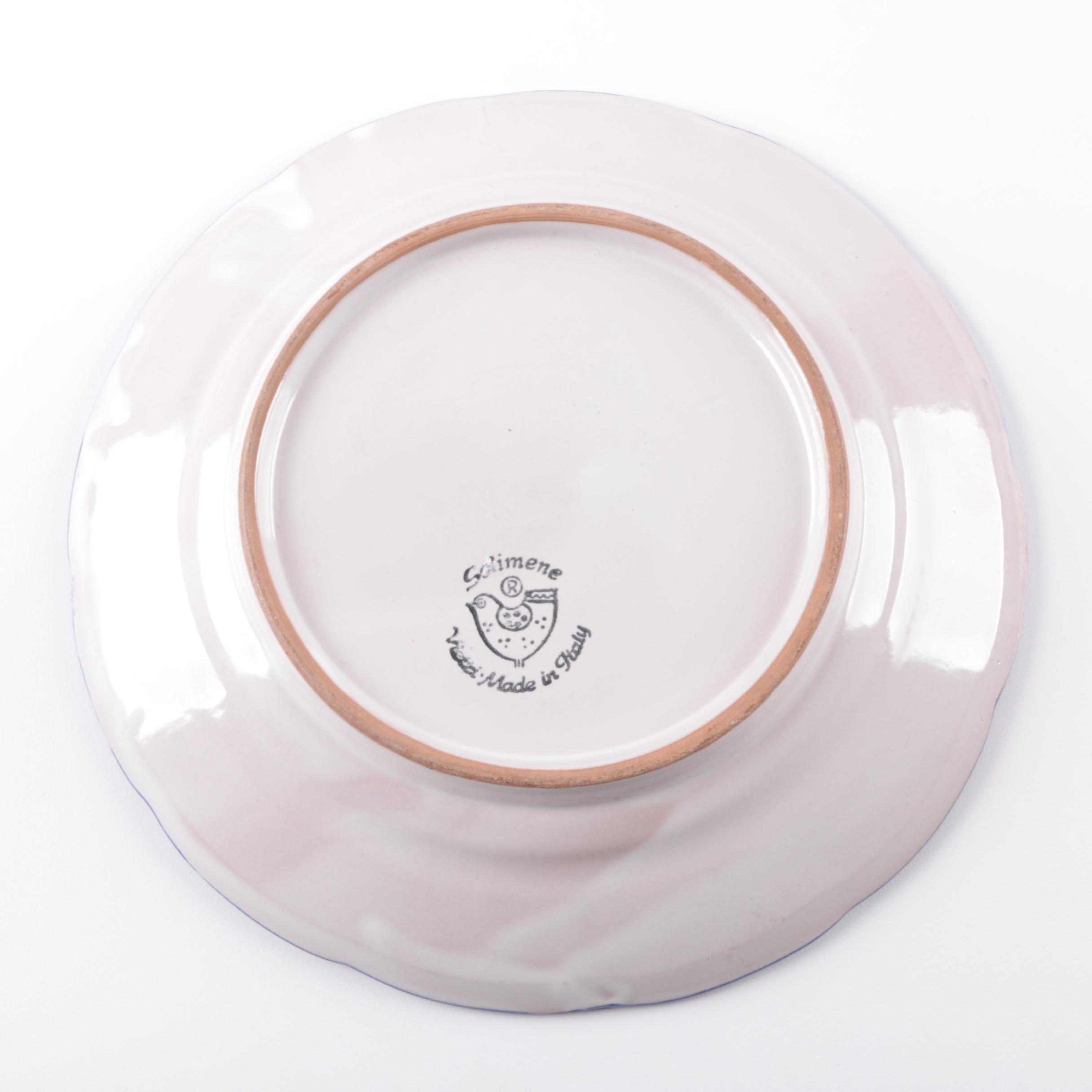 Vintage Klafestrom Cast Enamel Serving Dish and Italian "Solimene" Pottery