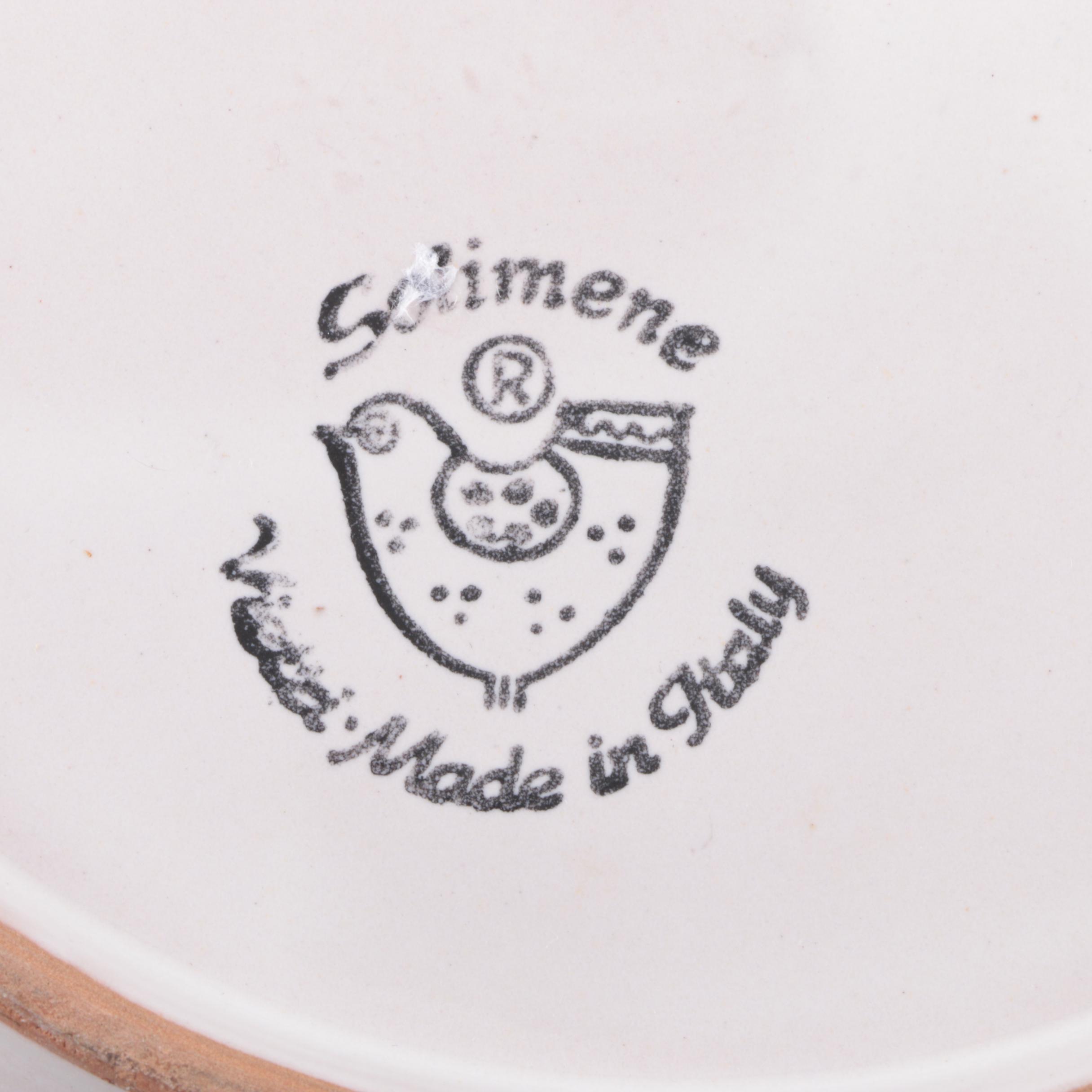 Vintage Klafestrom Cast Enamel Serving Dish and Italian "Solimene" Pottery