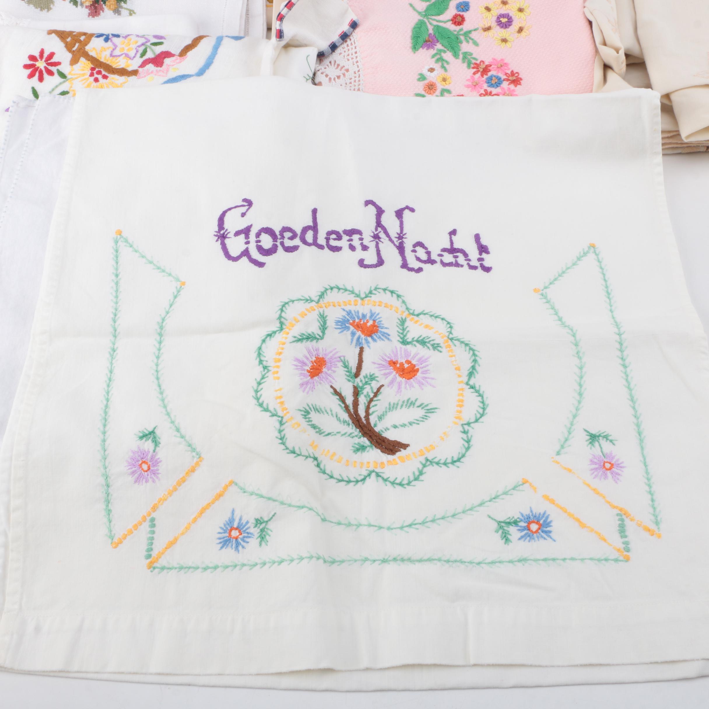 Vintage Needle-Work Embellished Linens